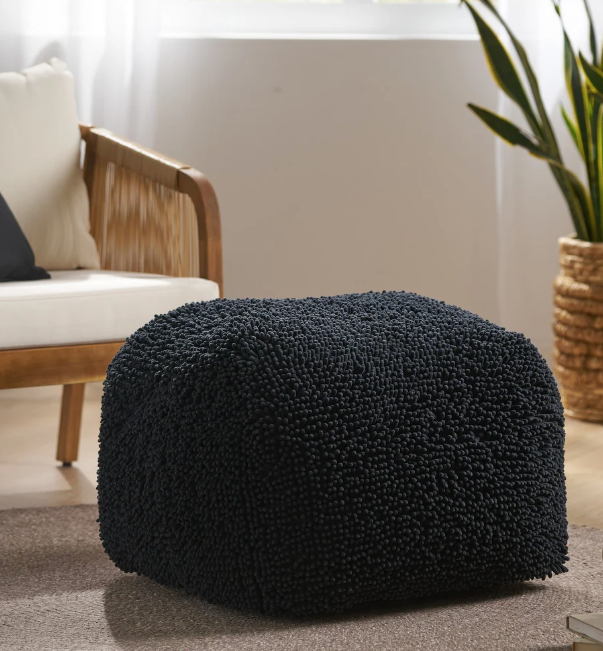 Spongy Microfiber Square Pouf, Dark Charcoal