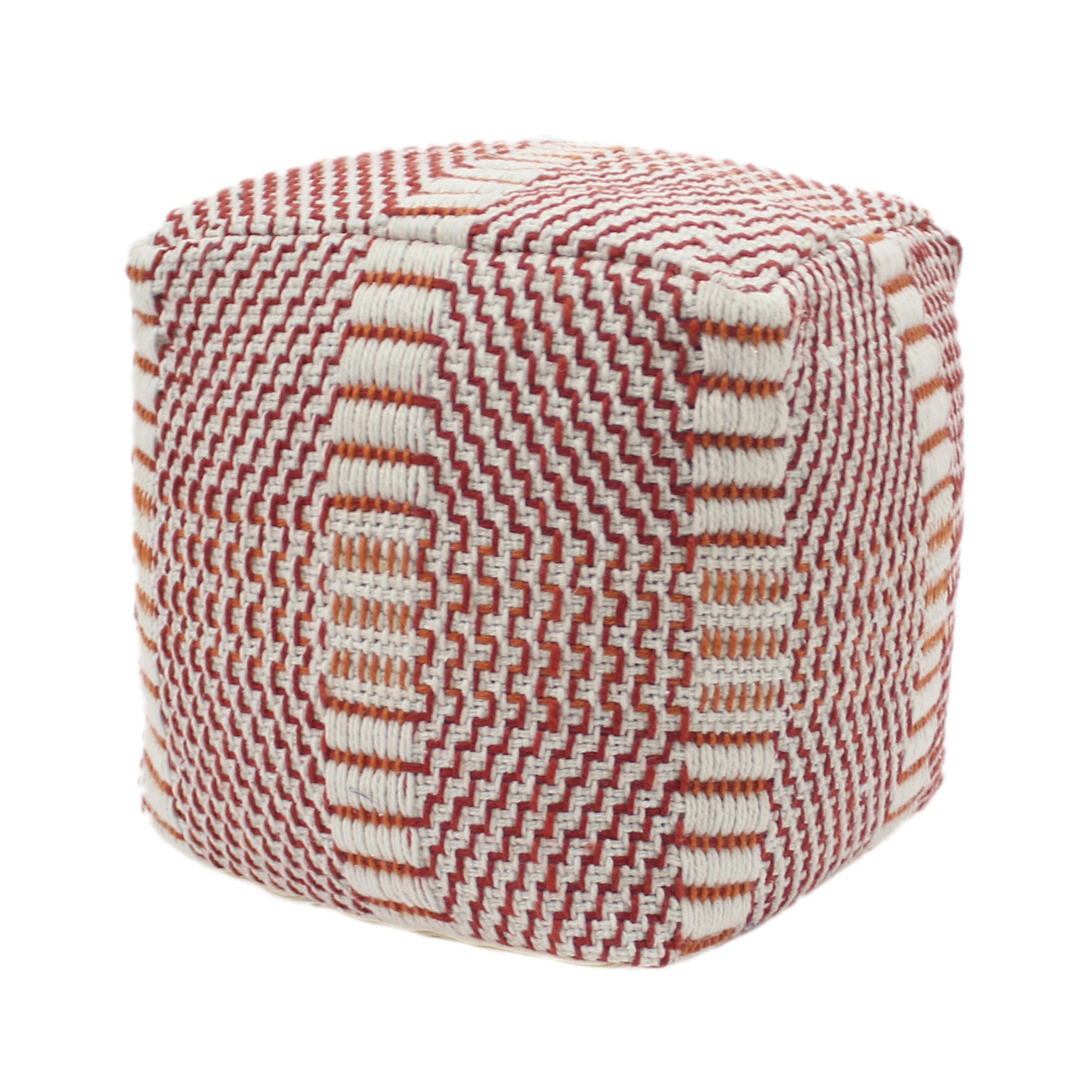 Morro Bay Handcrafted Water resistant Pouf, Orange and Red Multi