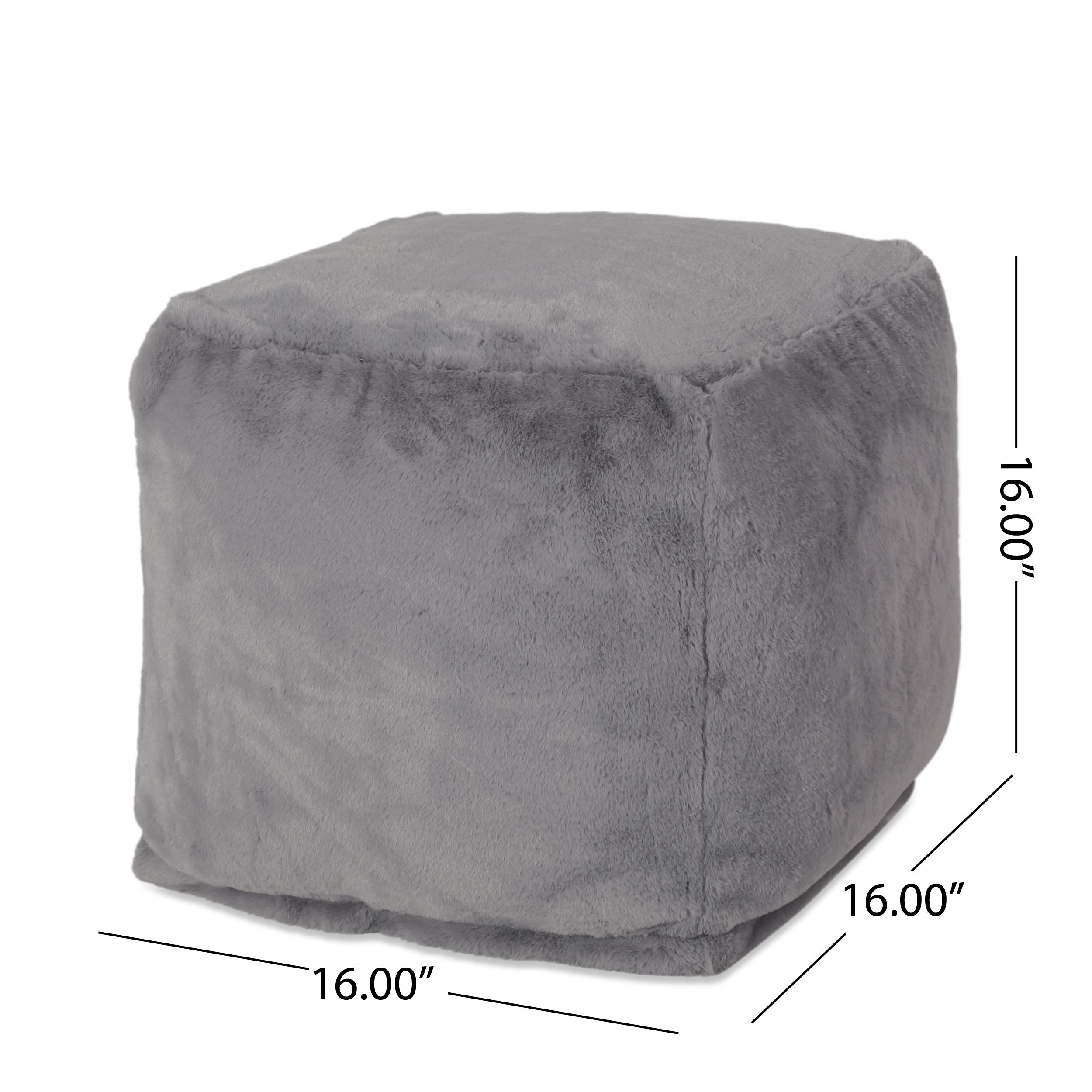 Softy Faux Fur Square Pouf, Charcoal