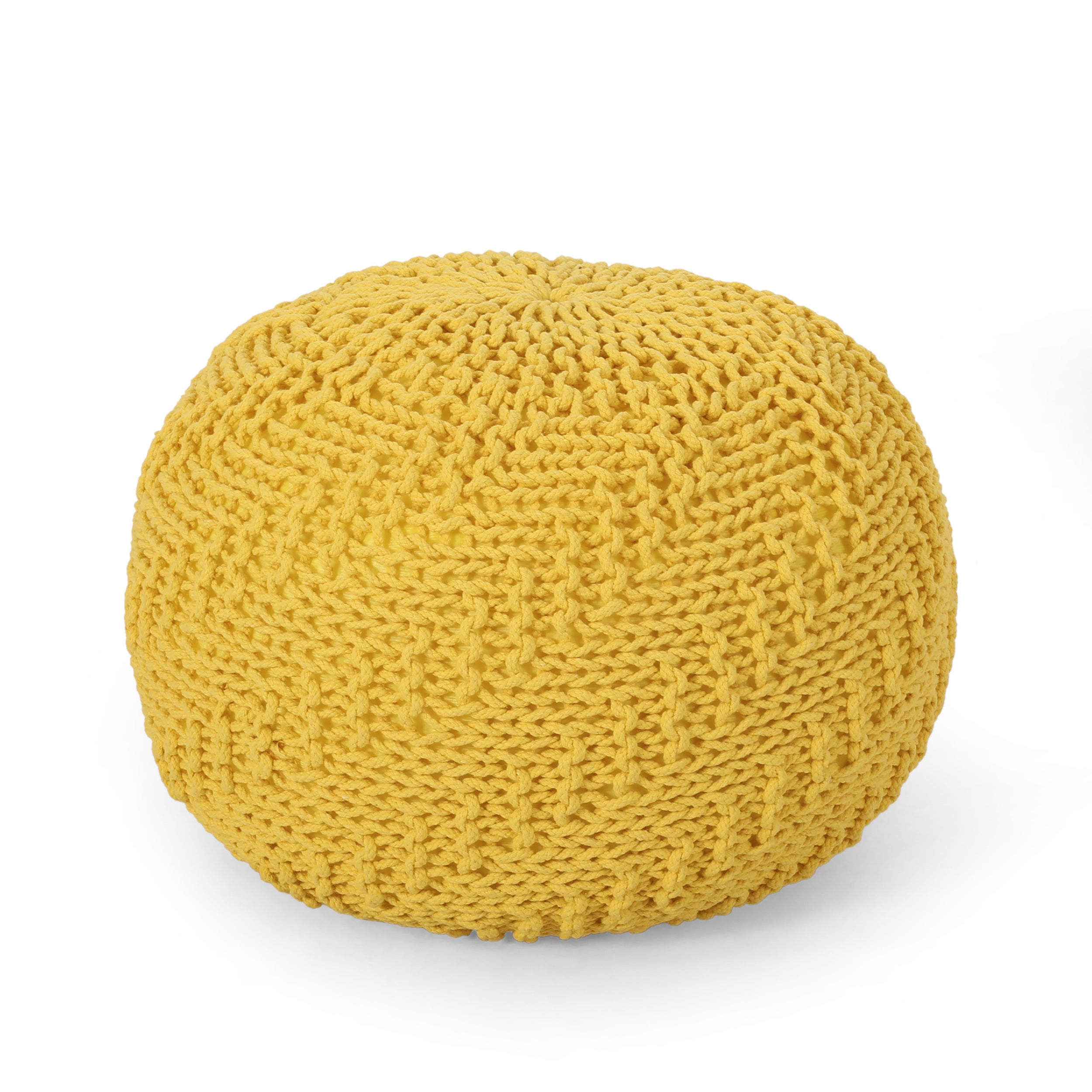 Bordeaux Knitted Cotton Round Pouf, Yellow