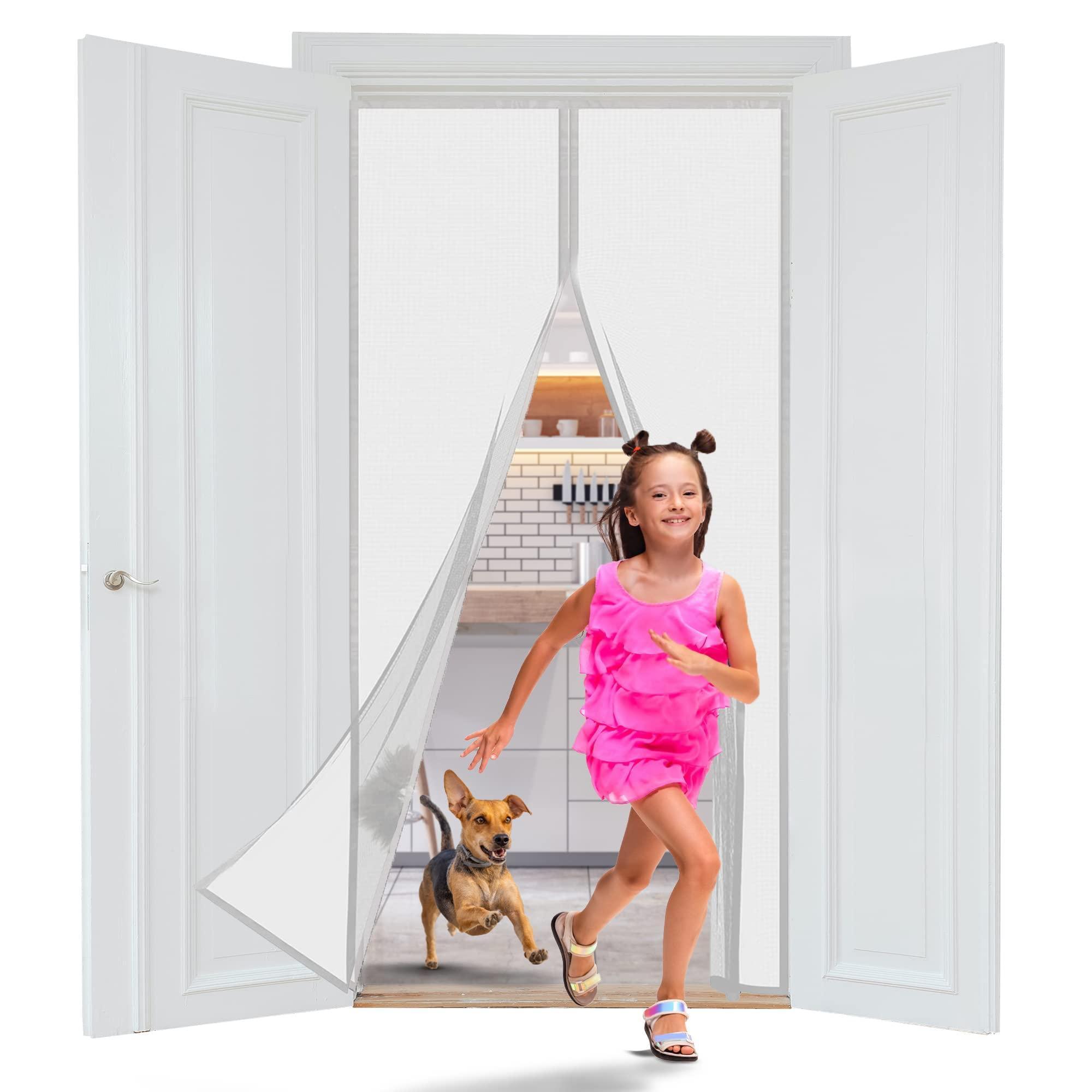 White Magnetic Screen Door 38x82 inch Door Net Screen with Magnet Automatically Closure Lightweight Mosquito Net for Door Polyester Magnetic Mesh Screen Door for Home