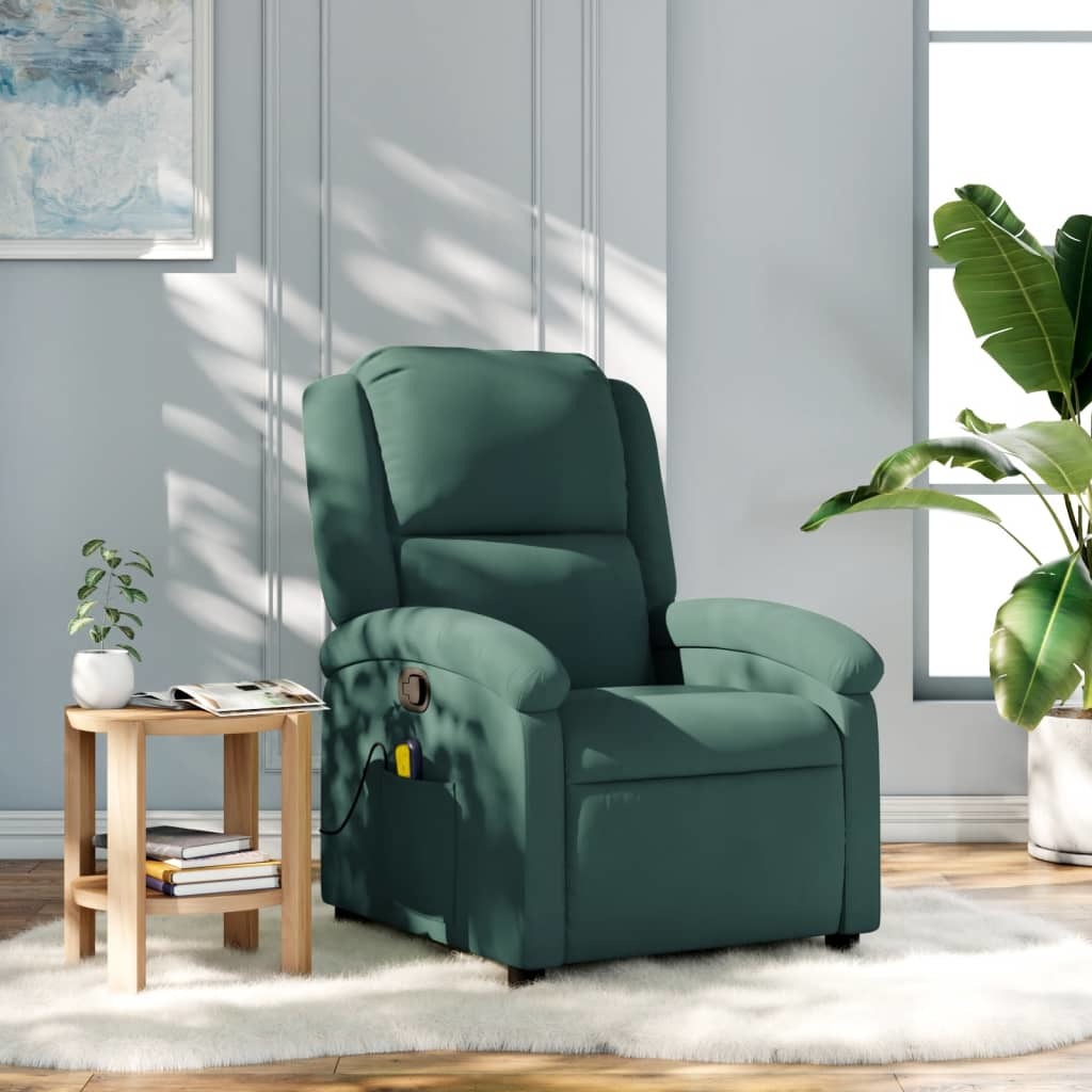 Massage Recliner Chair Dark Green Velvet