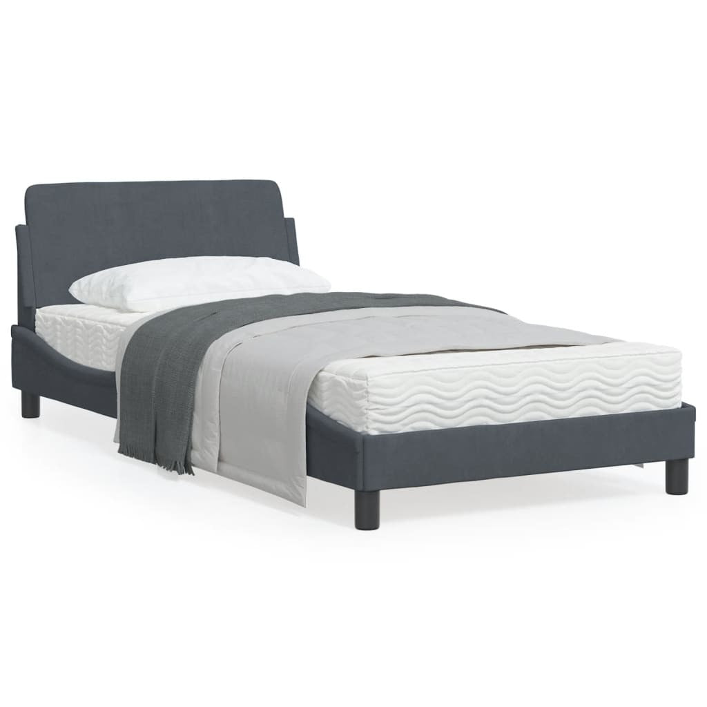 Bed Frame with Headboard Dark Gray 39.4"x74.8" Twin Velvet