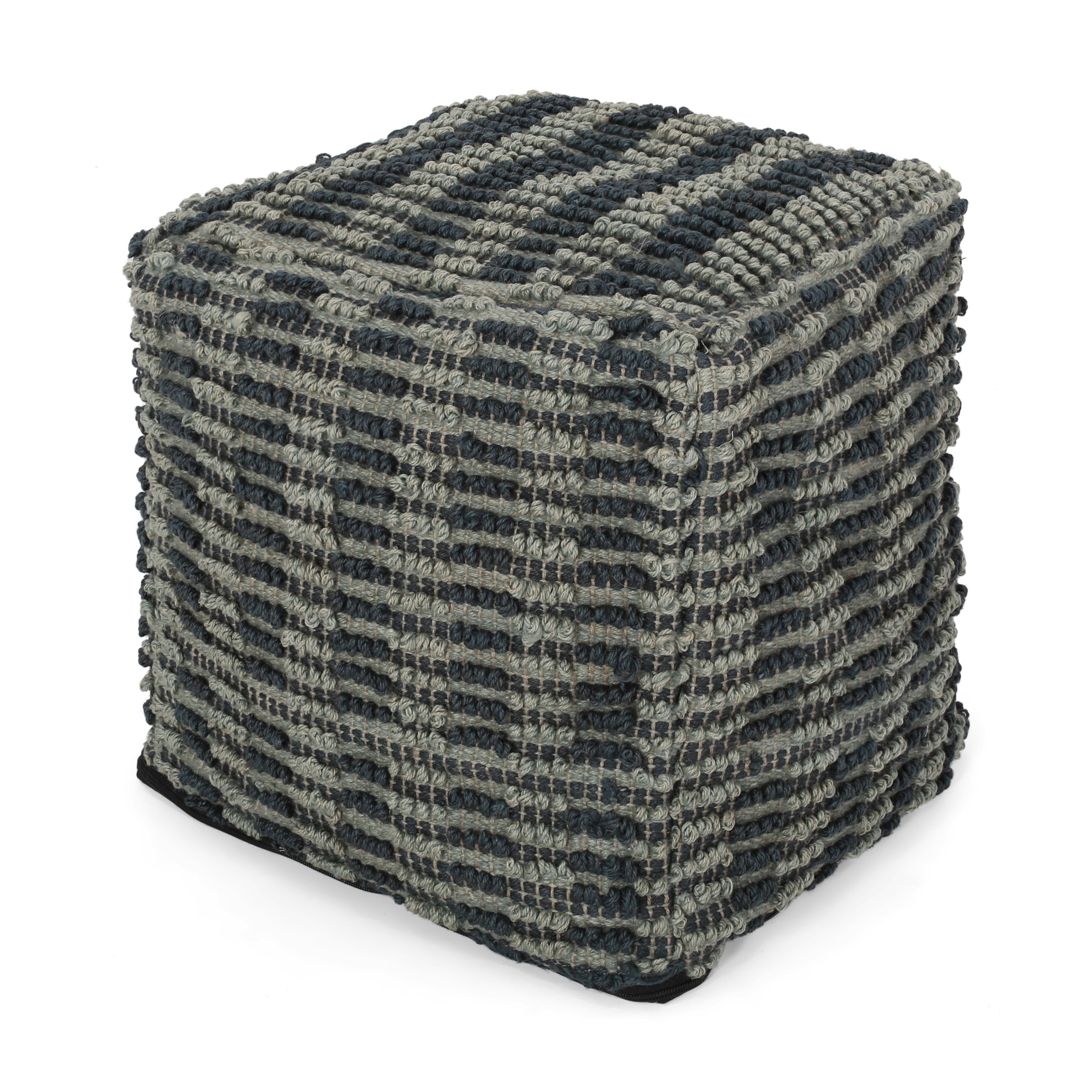 Walle Fabric Square Pouf, Blue and Teal