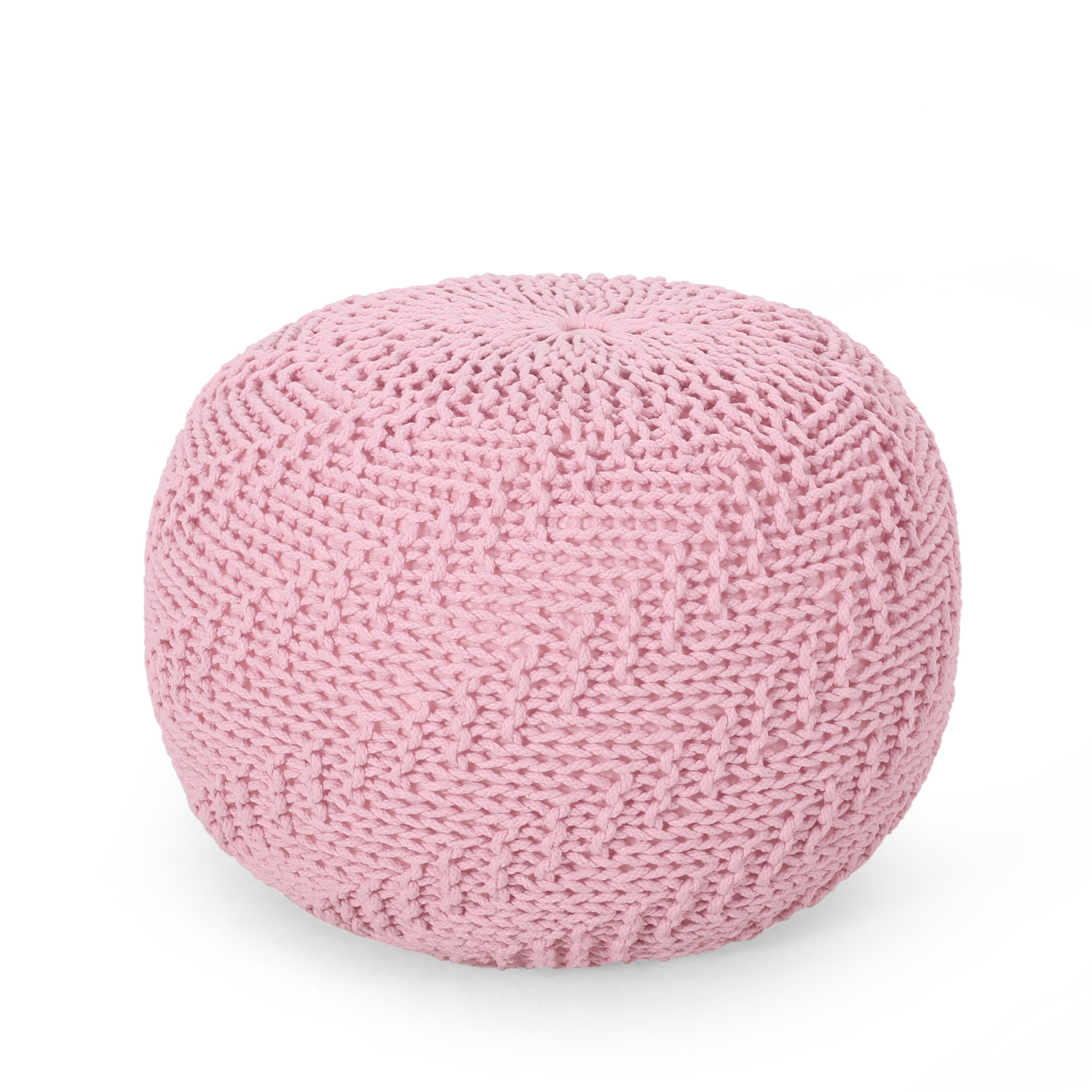 Bordeaux Knitted Cotton Round Pouf, Pink