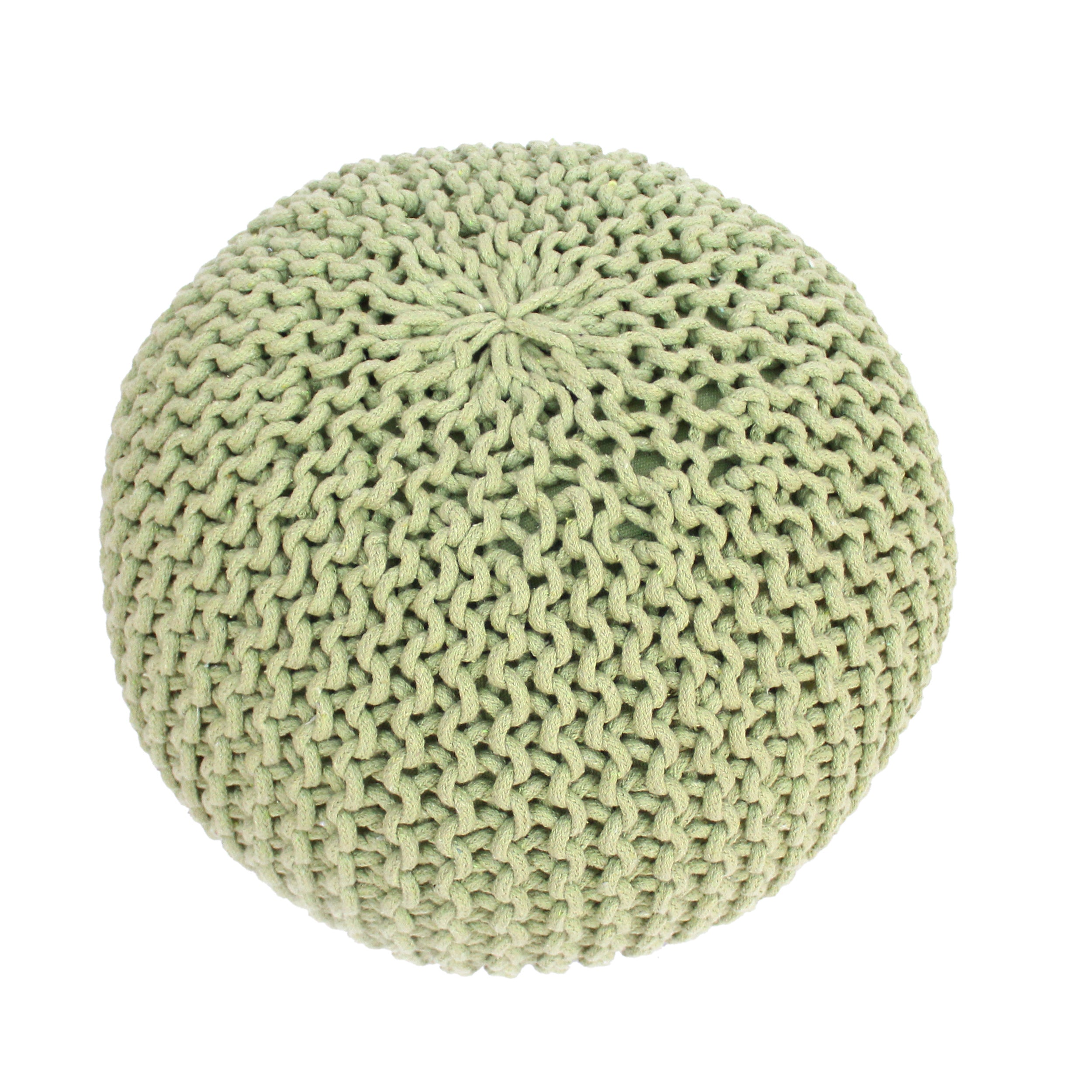 Bordeaux Knitted Cotton Round Pouf, Green