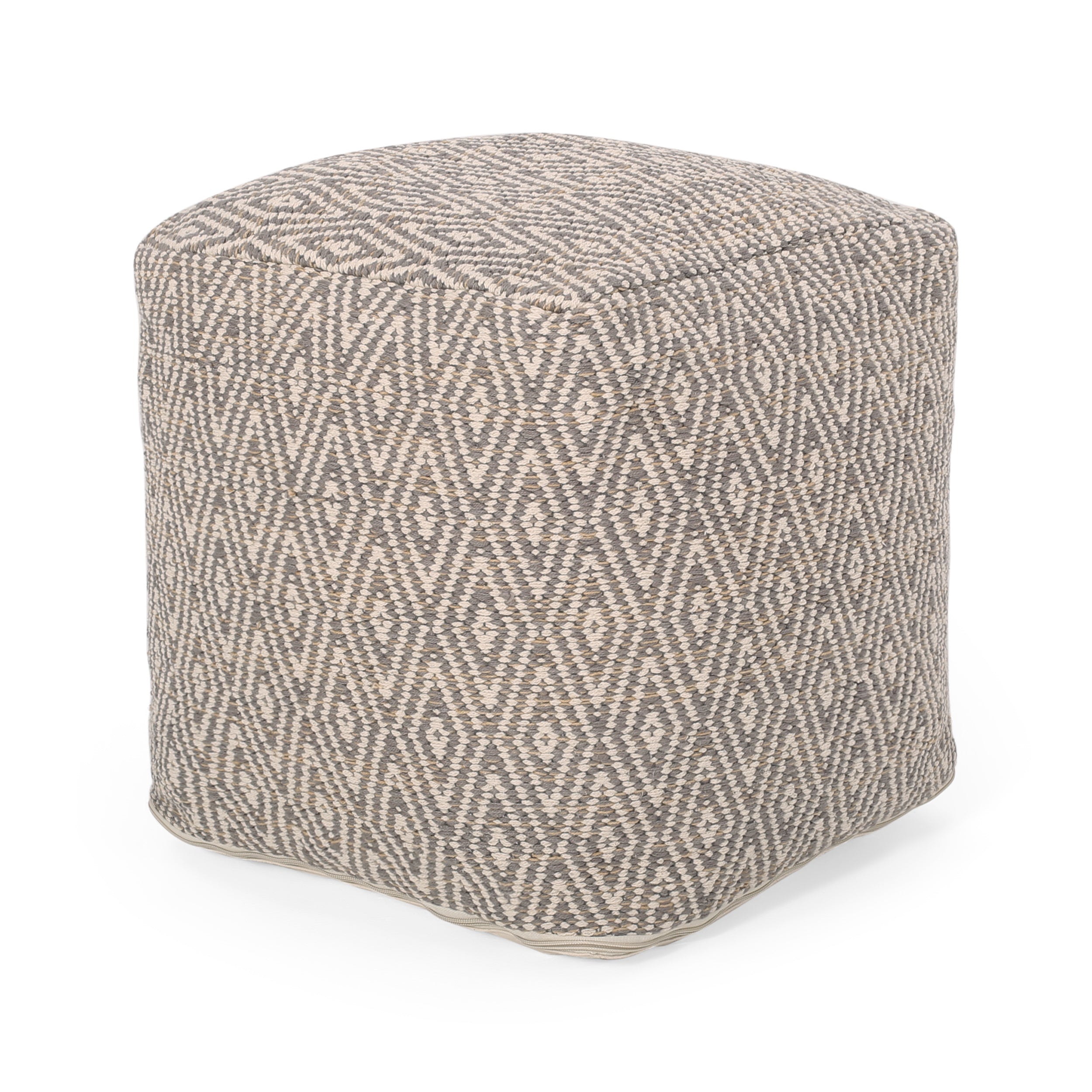 Amuleto Hand Crafted Cotton Pouf, Beige and Yellow