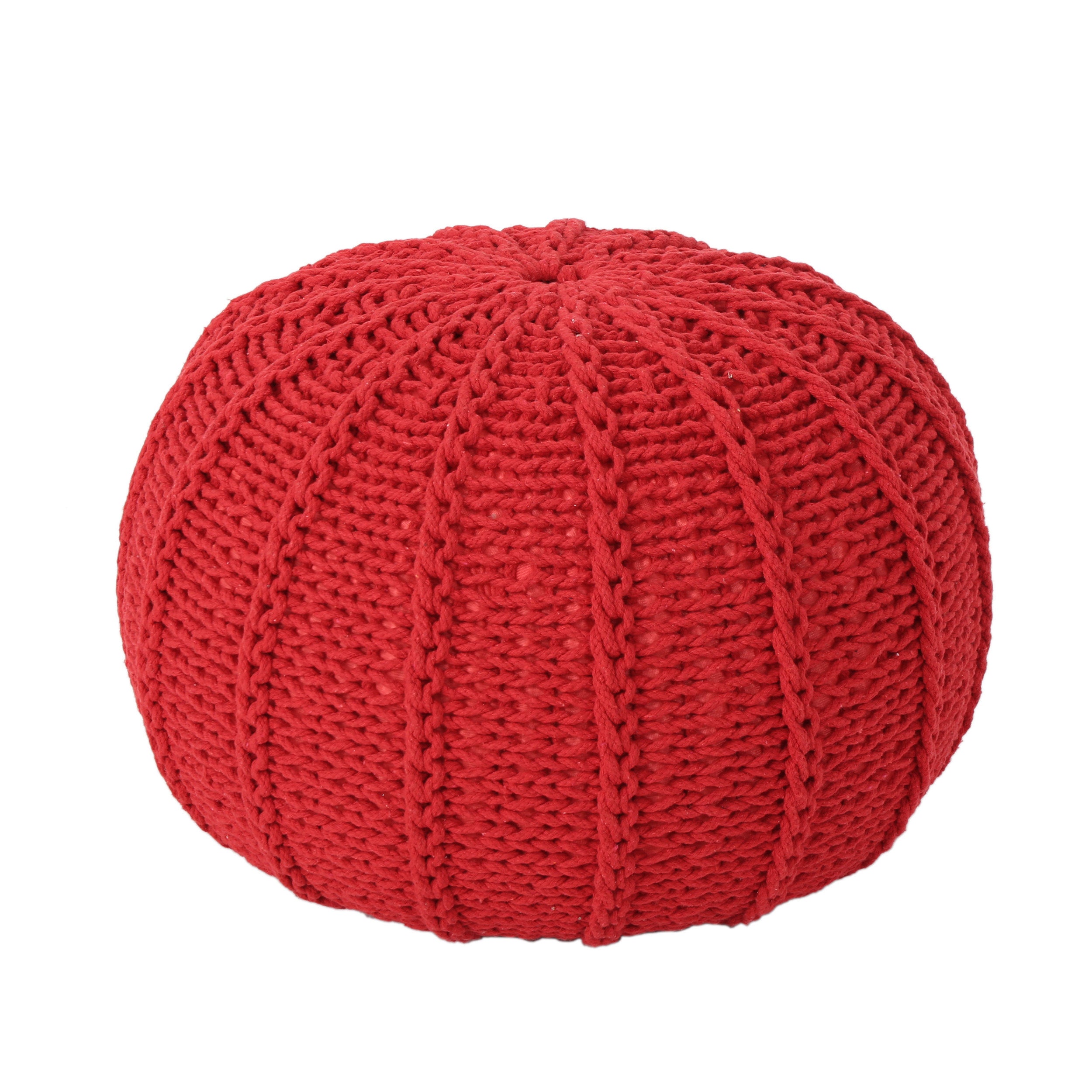 Bordeaux Knitted Cotton Round Pouf, Red