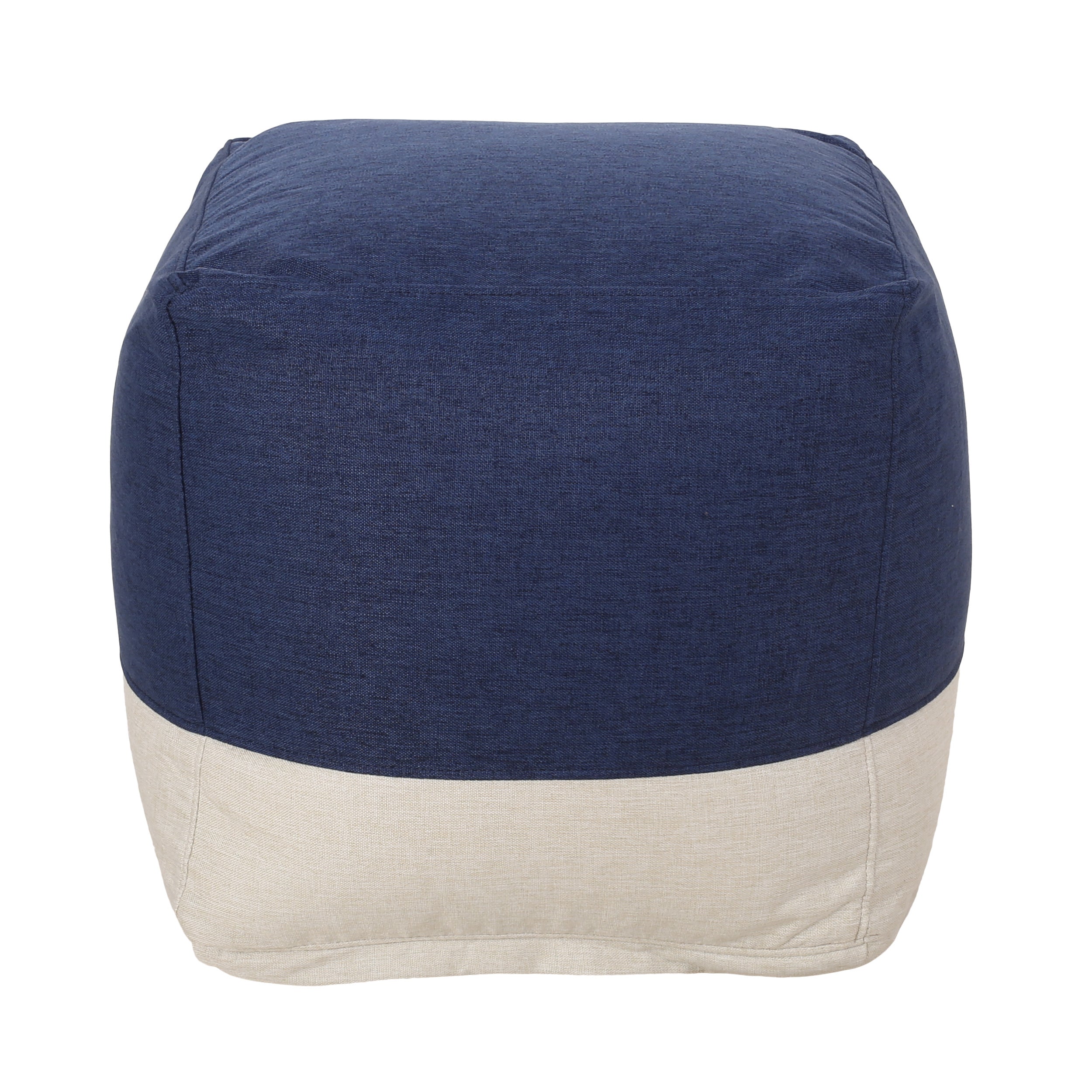 O'neil Two Tone Fabric Square Pouf,Navy / Beige