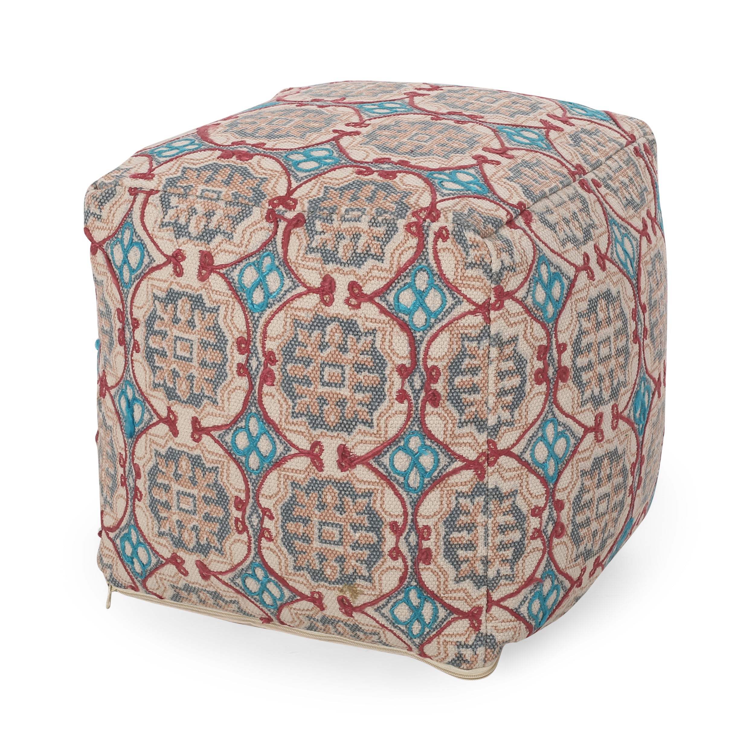 Amelia Handcrafted Fabric Pouf, Multicolored