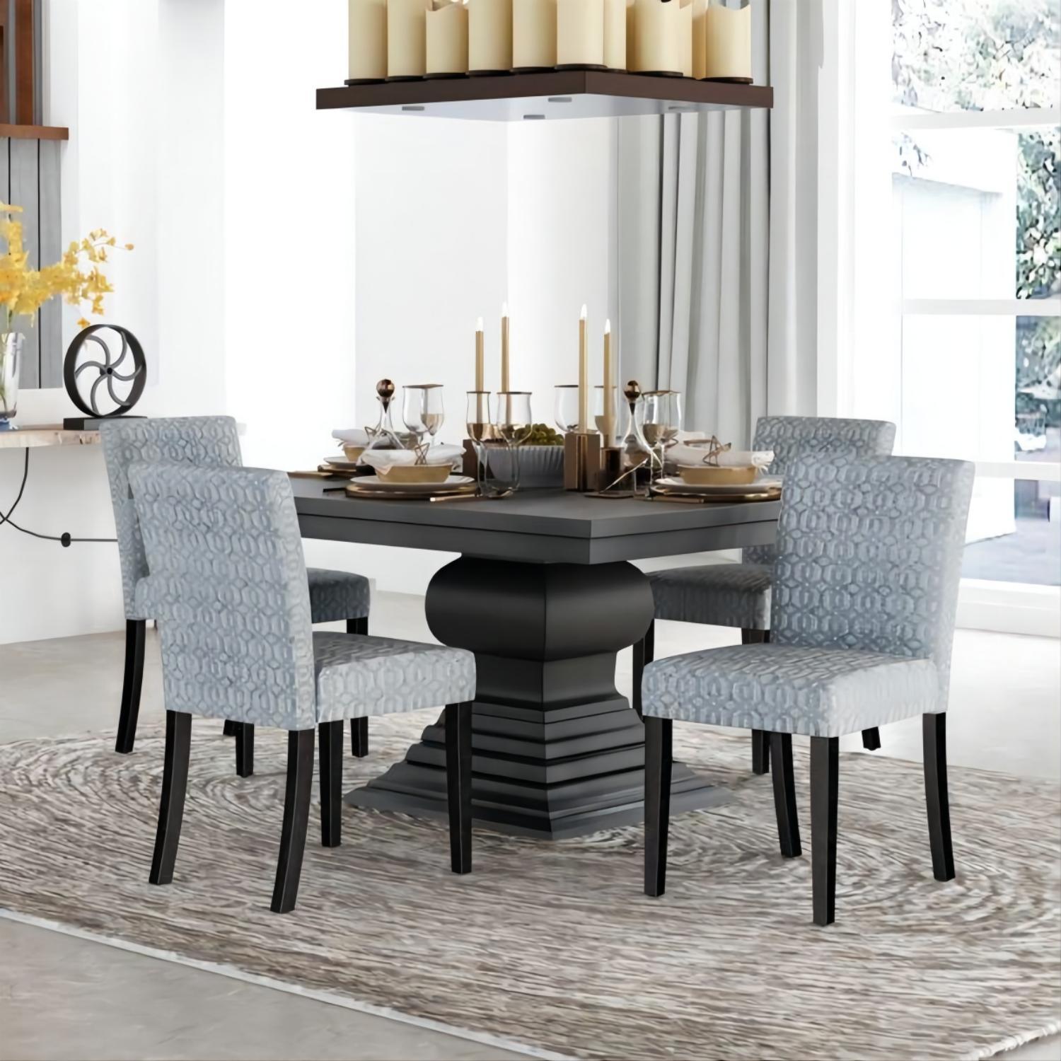 Upholstered Dining Chairs Set of 2 Modern Dining Chairs with Solid Wood Legs;  Dark Blue