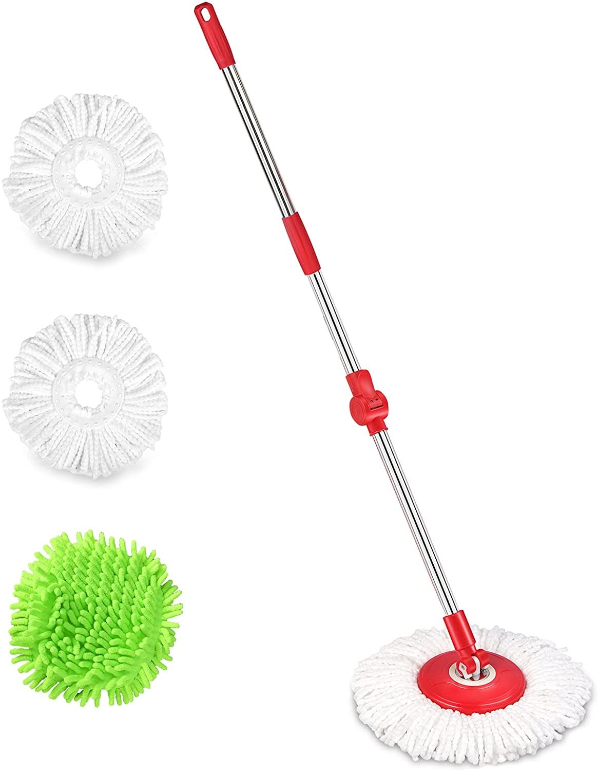 Spin Magic 360 Upgraded Mop Handle with 2 Pack Microfiber Mop Head Refills Set Replacement for Any Hand Press and Pedal Mop Buckets