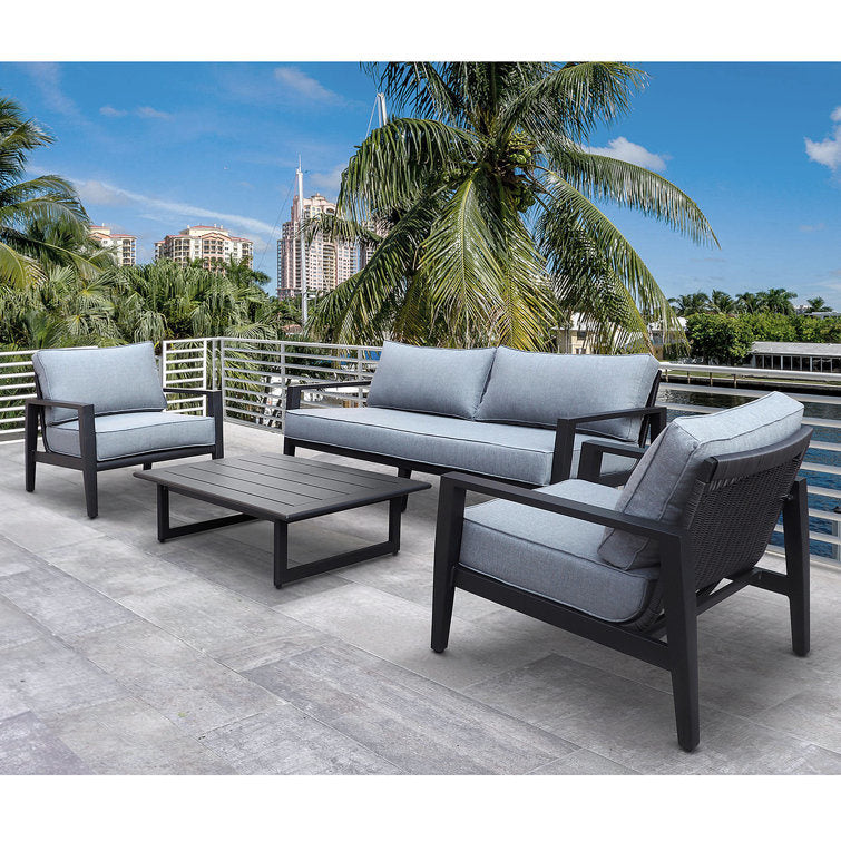 Aluminum Outdoor Furniture Set, 4-Piece Garden Aluminum Conversation Set, Patio Sectional Sofa Set with Removable Cushions and Coffee Table for Balcony, Garden