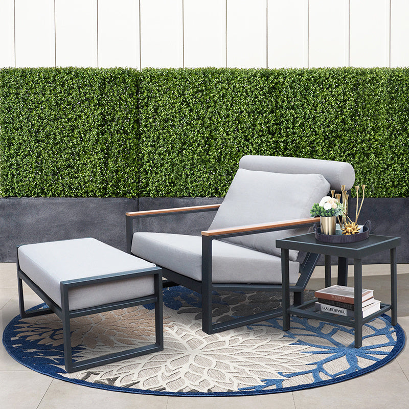 Modern Aluminum Lounge Chairs Sets; Outdoor Furniture Reclining with Ottoman; Cushions and Side Table