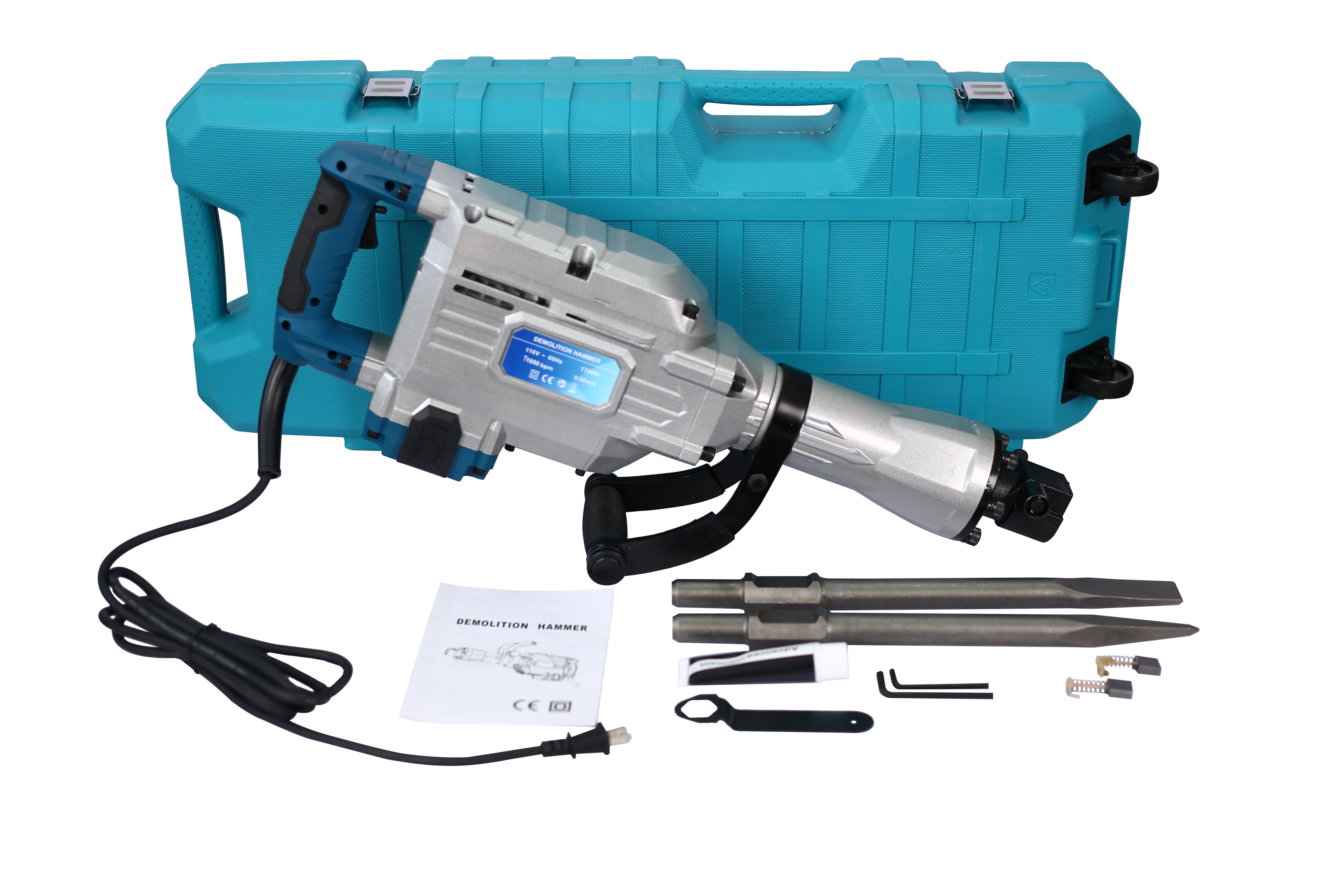 1700W 1900 BPM Electric Demolition Jack Hammer 1-1/8 Inch SDS-Hex Heavy Duty Concrete Pavement Breaker Drills Kit