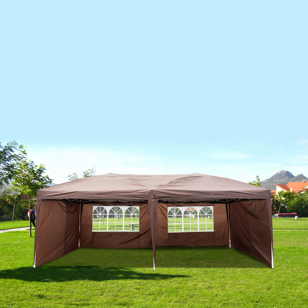 3 x 6m Two Windows Practical Waterproof Folding Tent Dark Coffee Folding Tent