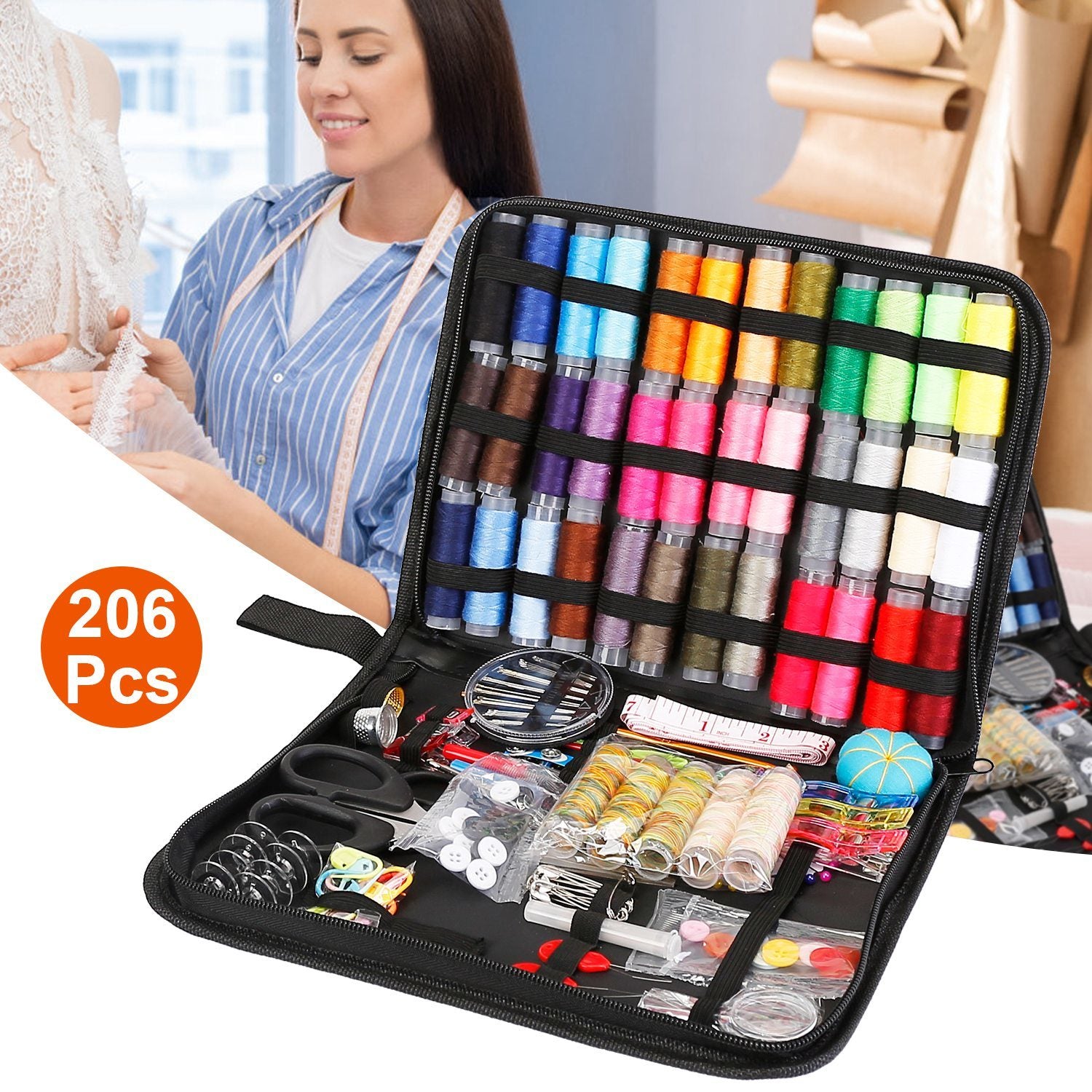 206Pcs Travel Sewing Kit DIY Sewing Supplies Needles Thread Stitching Kit