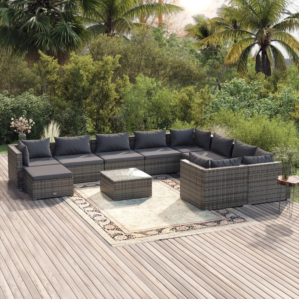 11 Piece Garden Lounge Set with Cushions Poly Rattan Gray