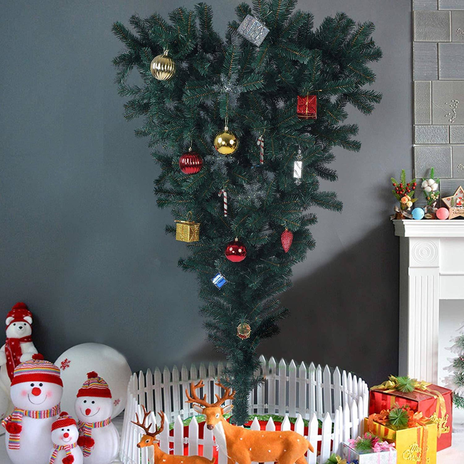 5 Ft Upsidedown Premium Artificial Christmas Tree with Solid Metal Stand;  Festive Indoor and Outdoor Decoration