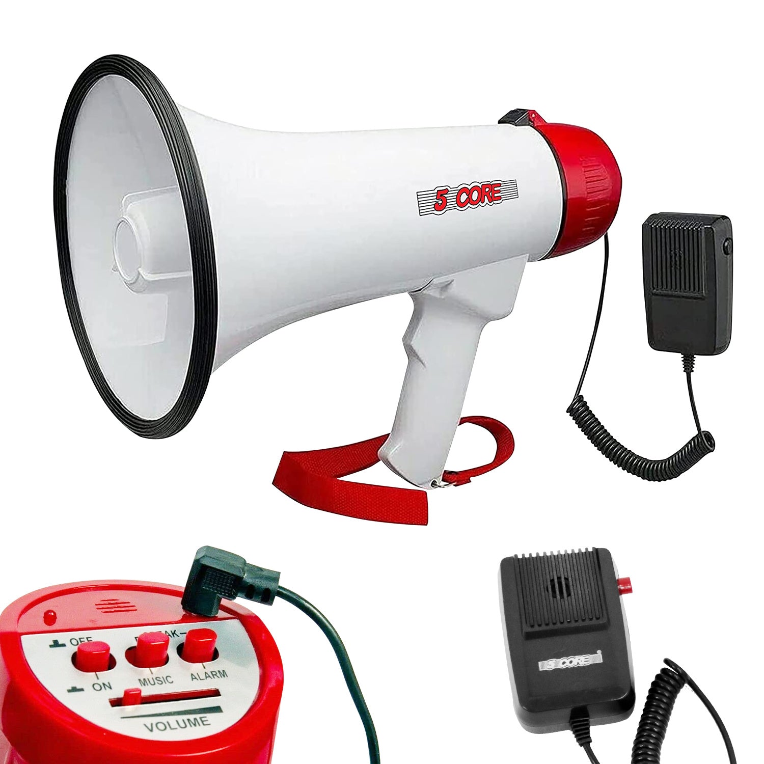 5 Core Megaphone Bull Horn 40W Peak Loud Siren Noise Maker Professional Bullhorn Speaker PA System w Handheld Mic Adjustable Volume for Coaches Sports