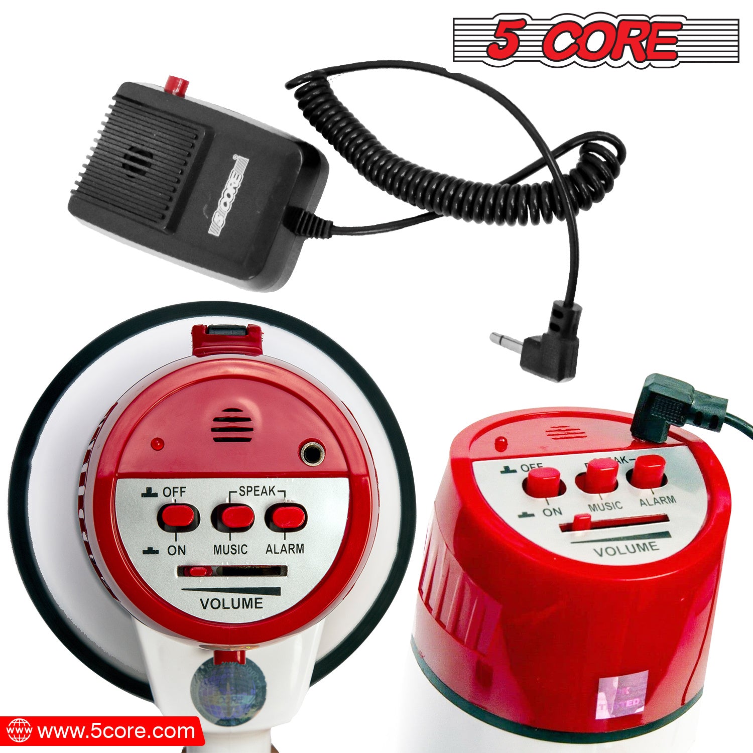 5 Core Megaphone Bull Horn 40W Peak Loud Siren Noise Maker Professional Bullhorn Speaker PA System w Handheld Mic Adjustable Volume for Coaches Sports