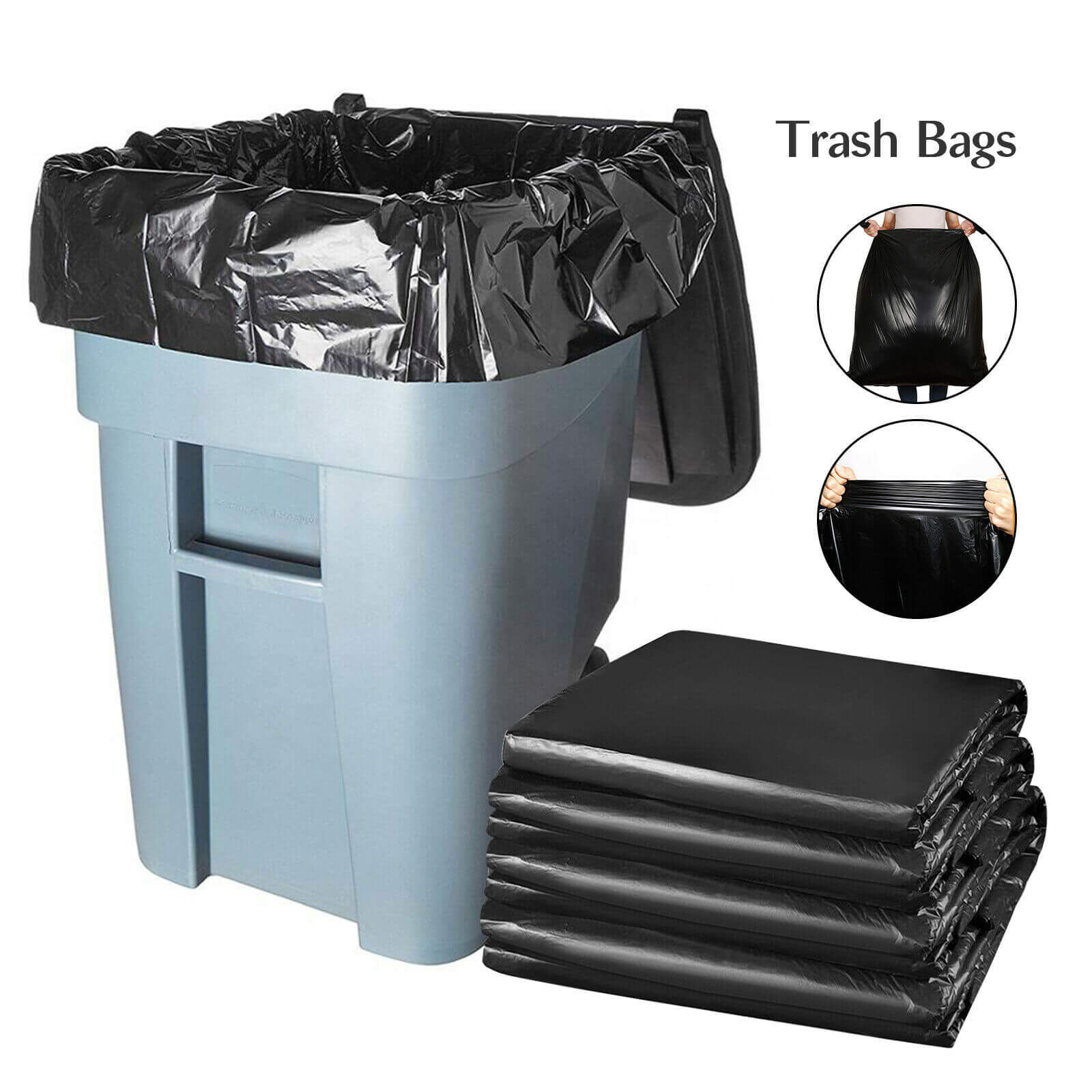50pcs Heavy Duty 45/65 Gallon Black Trash Bags 2 Mil Large Garbage Rubbish Bags