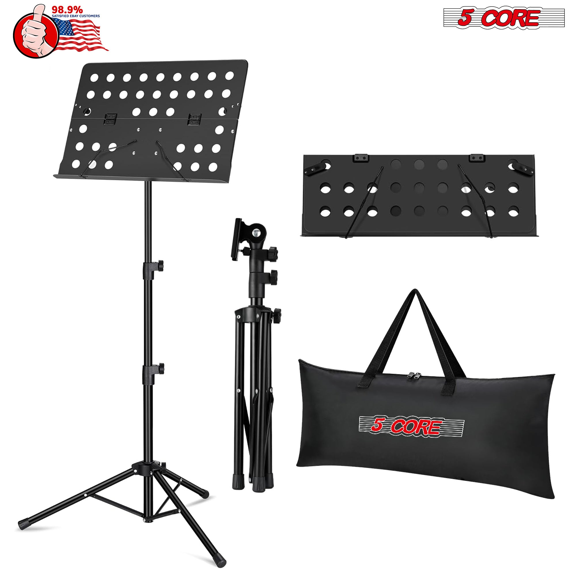 5 Core Sheet Music Stand Dual Use Professional Portable Music Stand with Carrying Bag Metal Desktop Tripod Music Book Stand & Orchestral Sheet Folding Adjustable Heavy Duty for Performance -MUS FLD HD