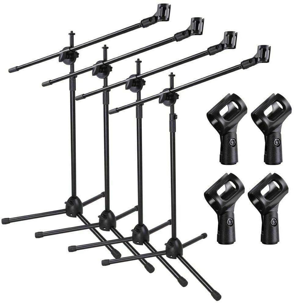 5 Core 4 Pieces Microphone Stand Boom w Tripod Base Foldable Adjustable Height Up to 86 Inches 360 Degree Rotating W Dual Mic Holder & Golden Mic Screw Singing Speech Stage Outdoor Black MS DBL