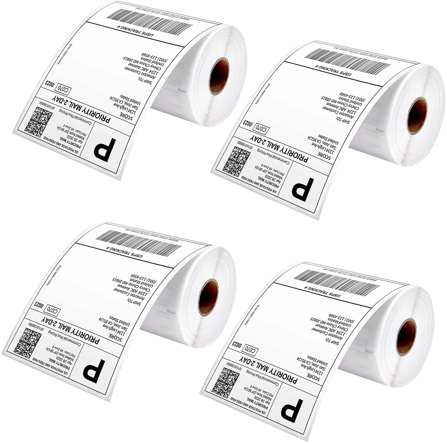 5 Core 4x6 Direct Thermal Shipping Labels, 4 Rolls 250 Labels per Roll, Perforated, Mailing Postage Shipping Label Compatible with Zebra Roll & Other Thermal Printers, Commercial Use DTL 4PK