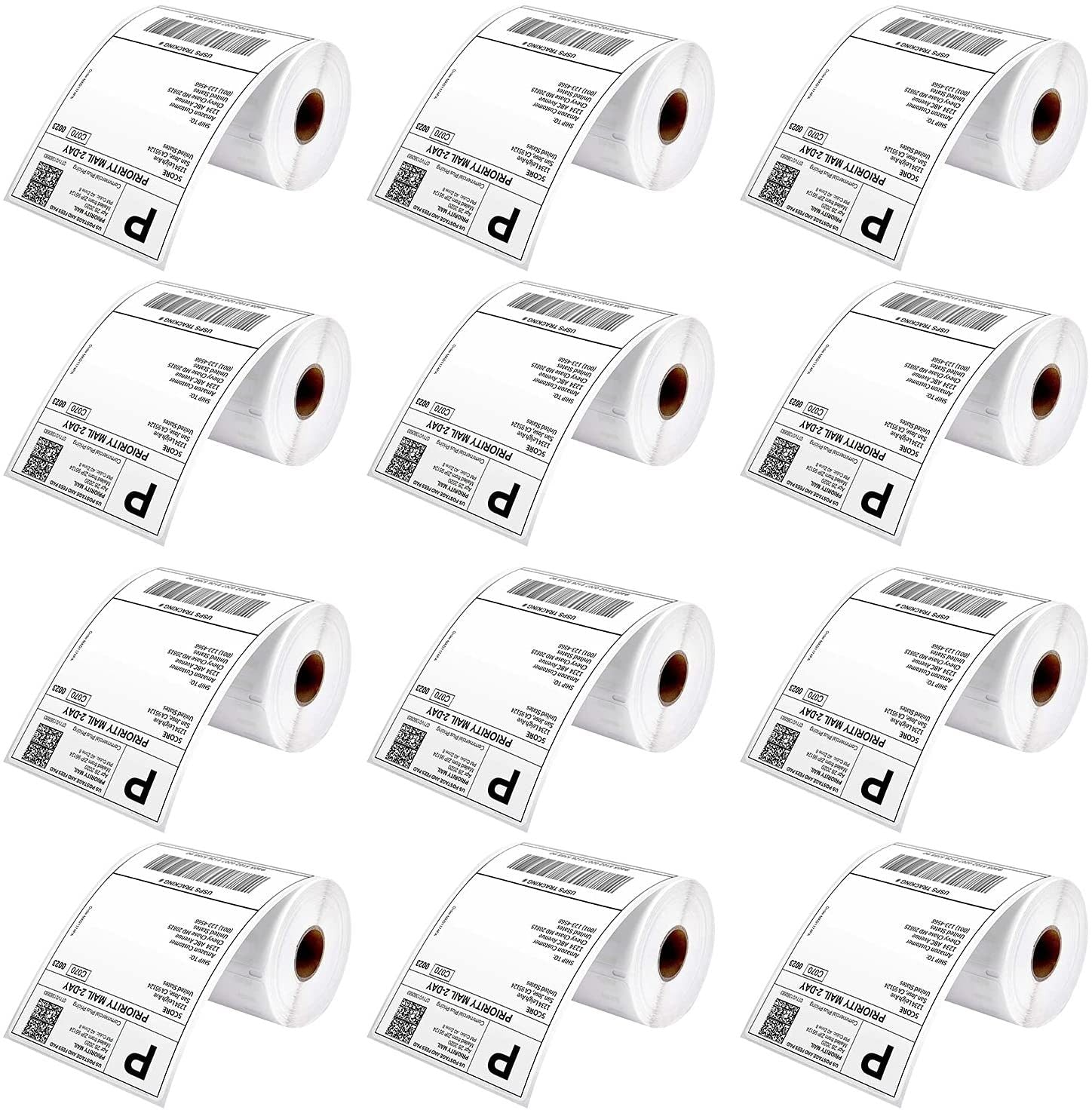 5 Core 4"X 6" Thermal Shipping Labels Premium Quality, Long Lasting Adhesive & Perforated 12 Rolls (250 per Paper Roll) / 3000 Labels for Postage Address Shipping Compatible with Zebra - DTL12PK