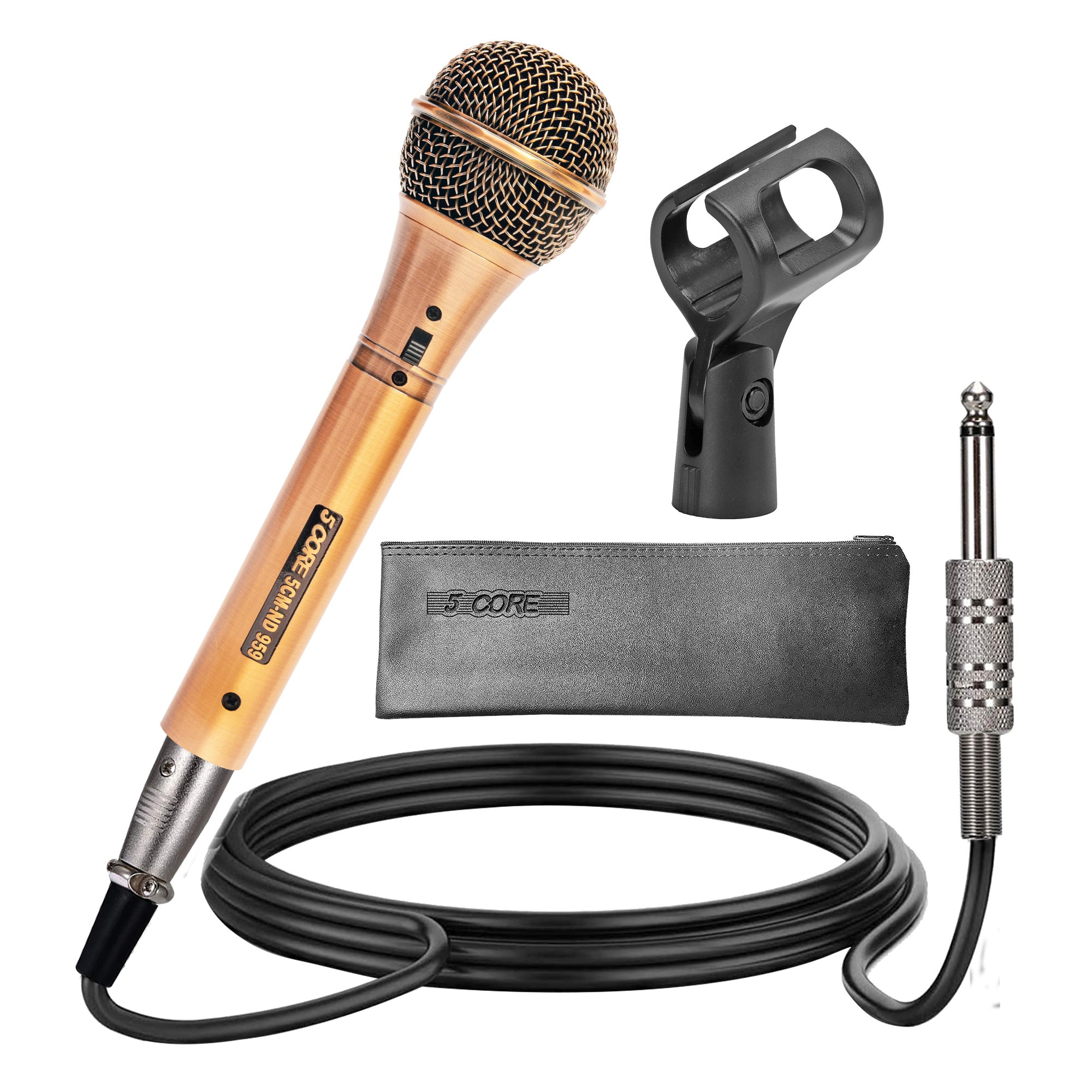 5 Core Microphone wired Professional Dynamic Vocal Neodymium Cardioid Unidirectional Handheld Mic for Speakers Karaoke steel Mesh Grille Metal Body ON/Off Switch 16ft Detachable Cable -ND 959 Elantra