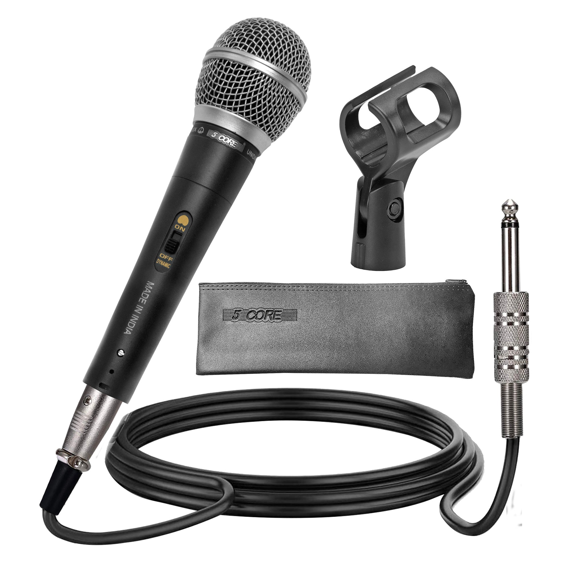 5 Core Professional Dynamic Vocal Microphone Neodymium Cardioid Unidirectional Handheld Mic for Speakers, Karaoke W/Steel Mesh Grille, Metal Body ON/Off Switch 16ft Detachable Cable+Clip+Bag- ND5800X
