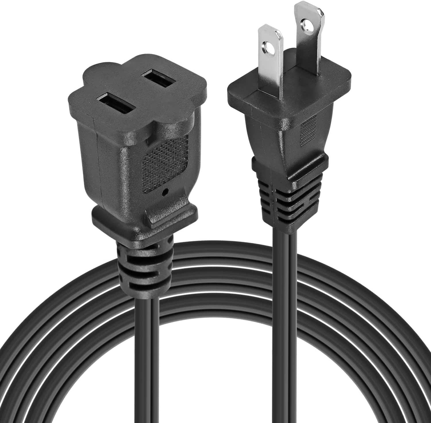 5 Core AC Power Cord 15 Ft • 2 Prong Extension Adapter • 16AWG/2C 125V 13A • US Polarized Male to Female Outlet Extension Cable Black- EXC BLK 15FT