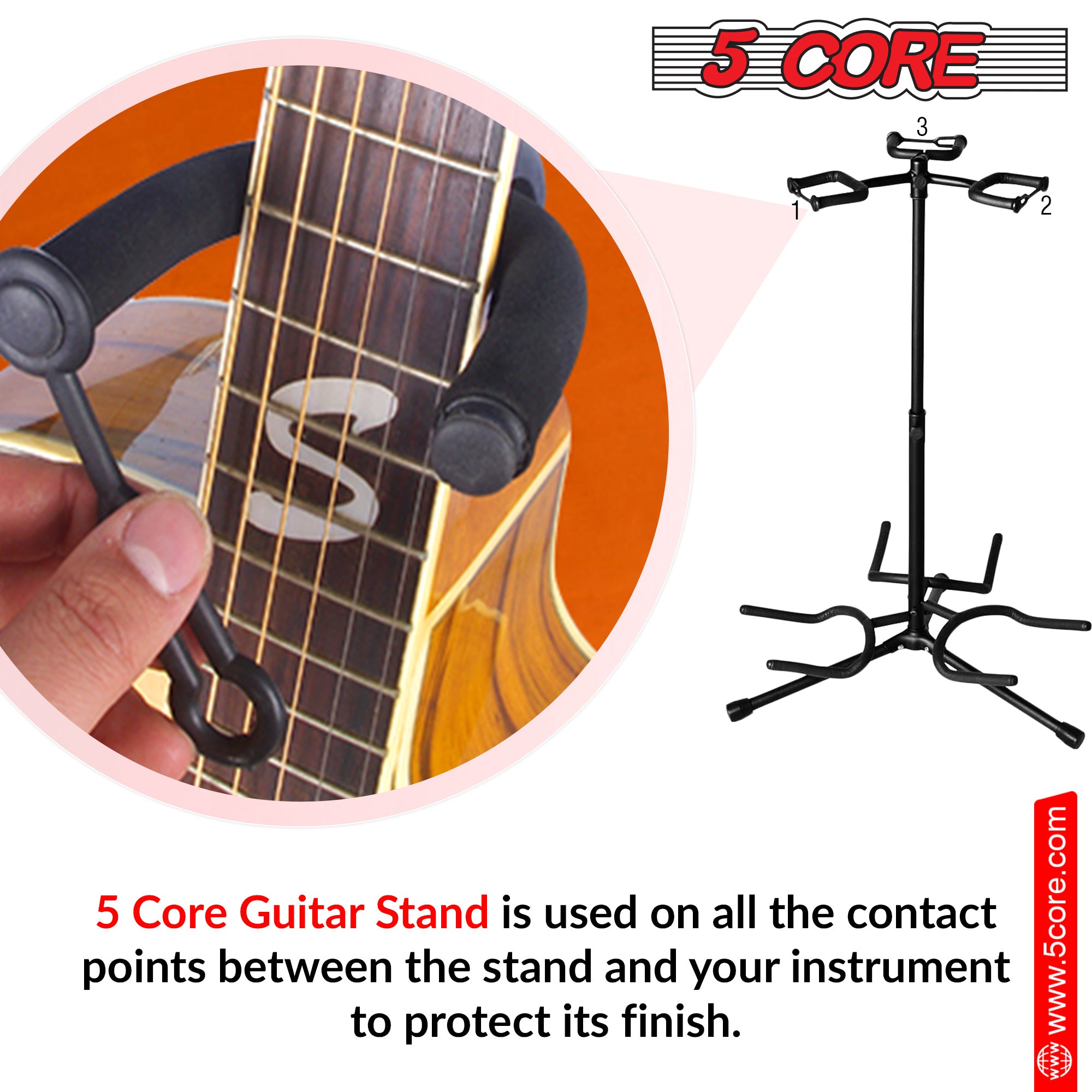 Metal Guitar Stand for Acoustic Classic Electric Guitar Detachable Musical Instrument Stand 5 Core (3 Guitar Holders) - GSH 3N1