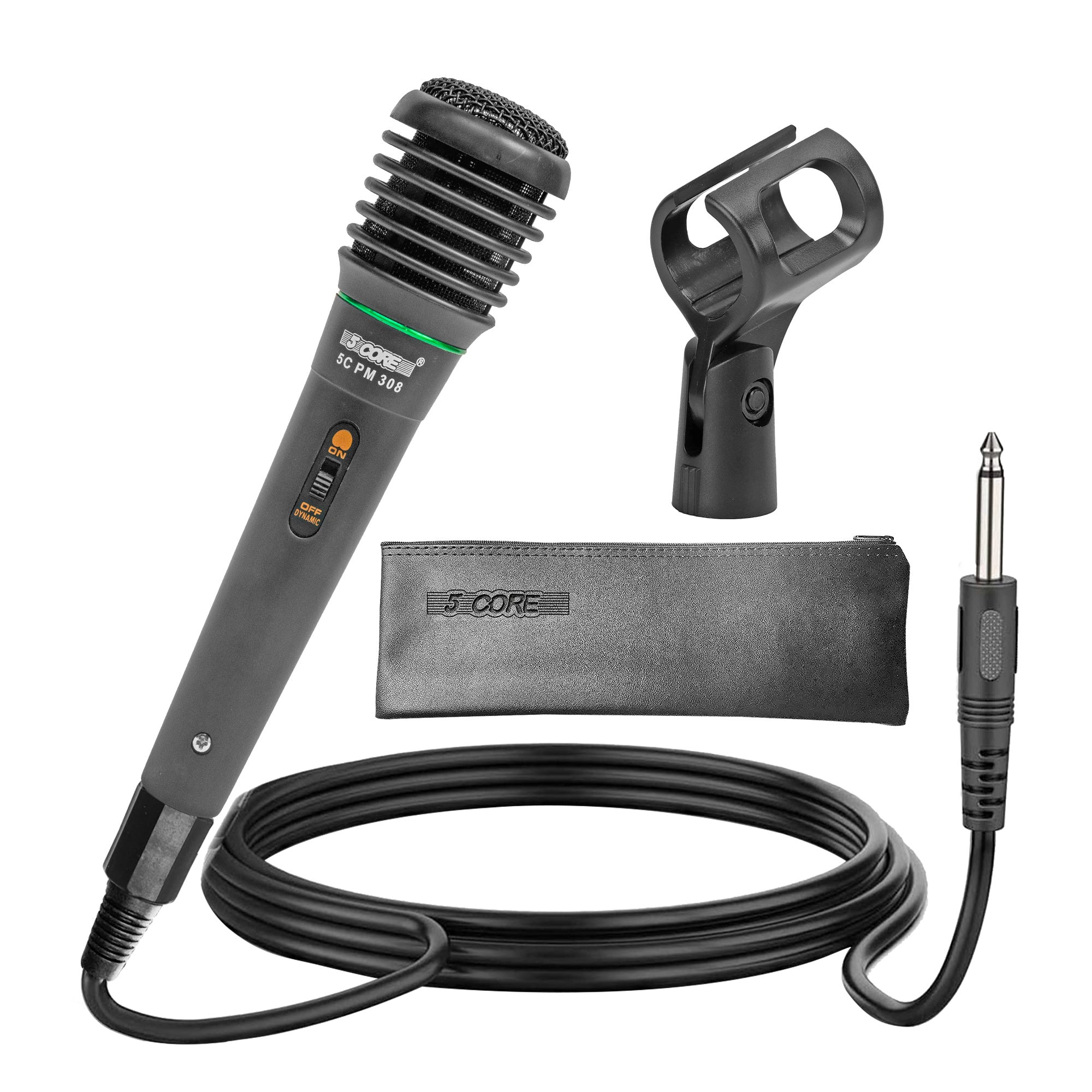 5 Core Microphone Premium Handheld Wired Unidirectional Vocal Dynamic Cardioid Mic with Detachable 10ft XLR Cable, Clip, Mesh Grille & ON/Off Switch Suited for Speakers, Mixers, Karaoke Singing- 308P