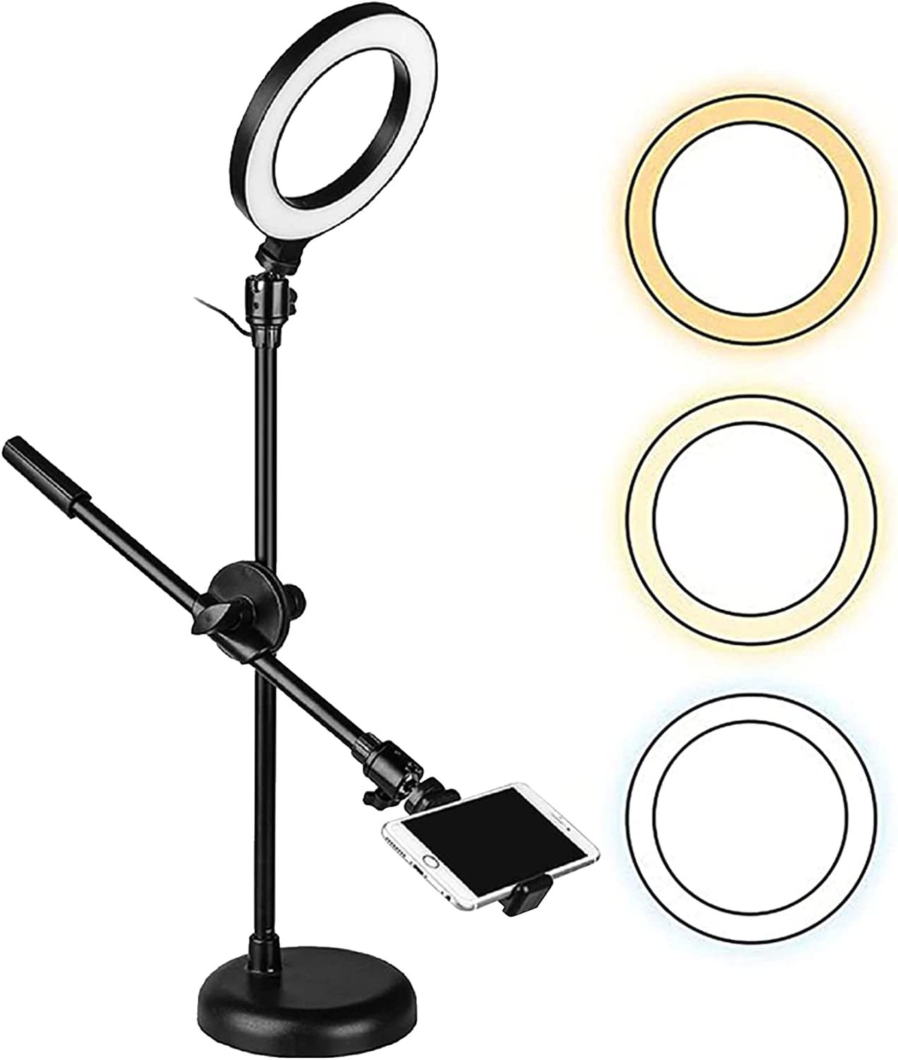 6'' Ring Light Overhead Phone Mount LED Circle Lights 360° Adjustable Shooting Arm Dimmable for Video Recording, Live Streaming, YouTube, Makeup, Instagram, TIK Tok 5Core Ring Mob PL