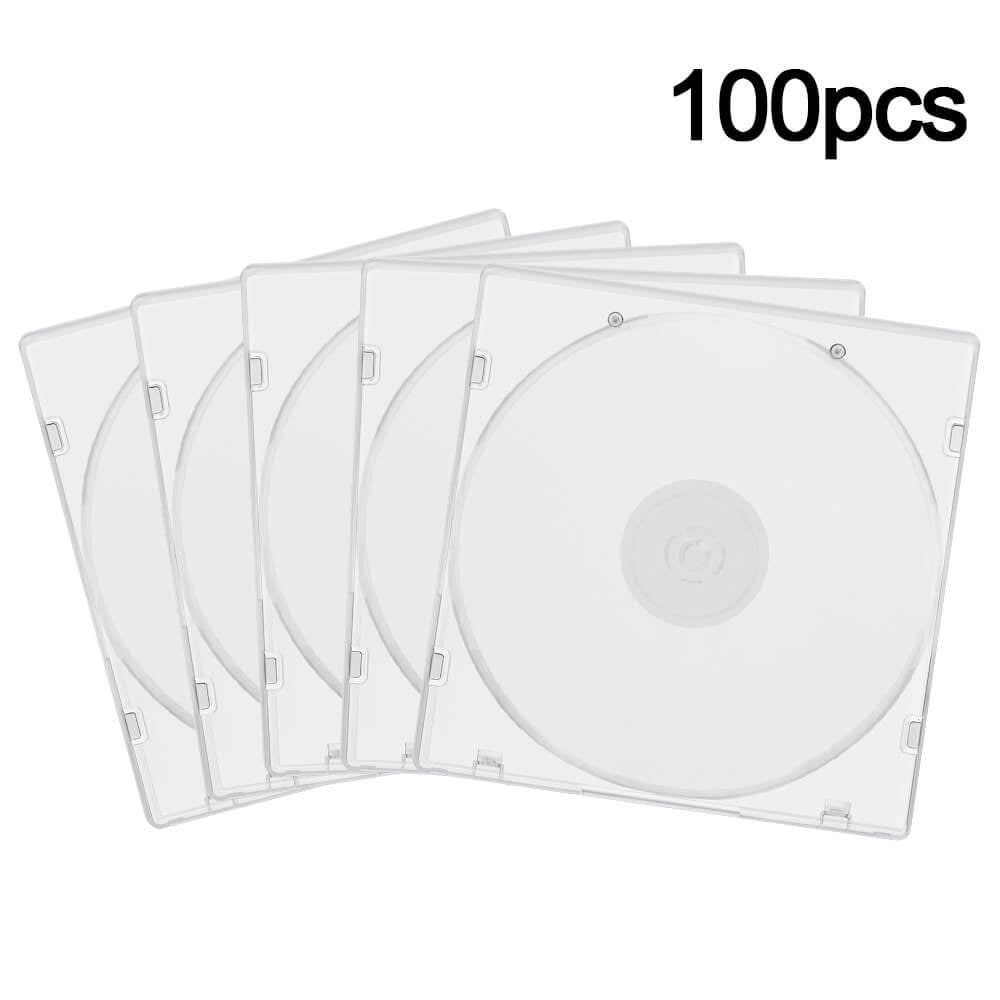 100Pcs Slim Single Clear PP Poly CD DVD Jewel Cases Disc Replacement Cover Plastic