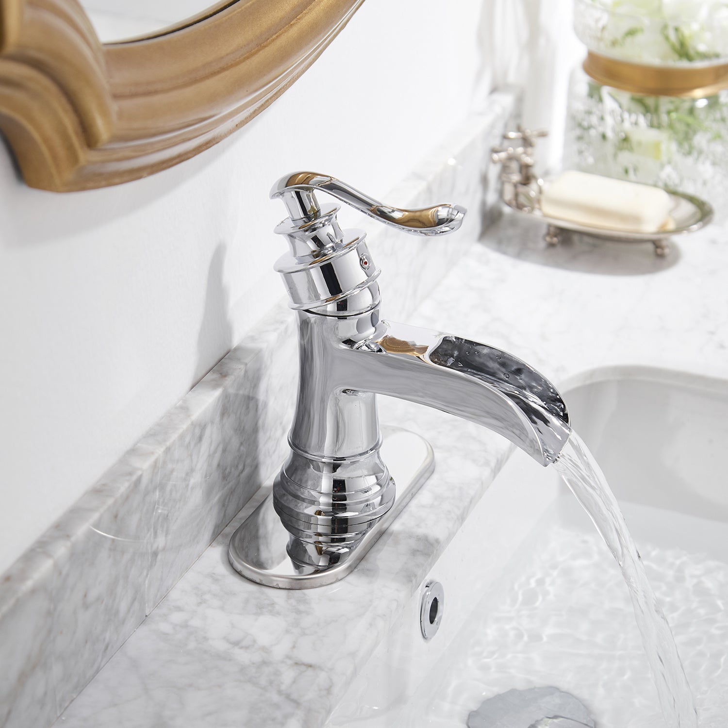 Waterfall Single Hole Single-Handle Low-Arc Bathroom Faucet in Polished Chrome