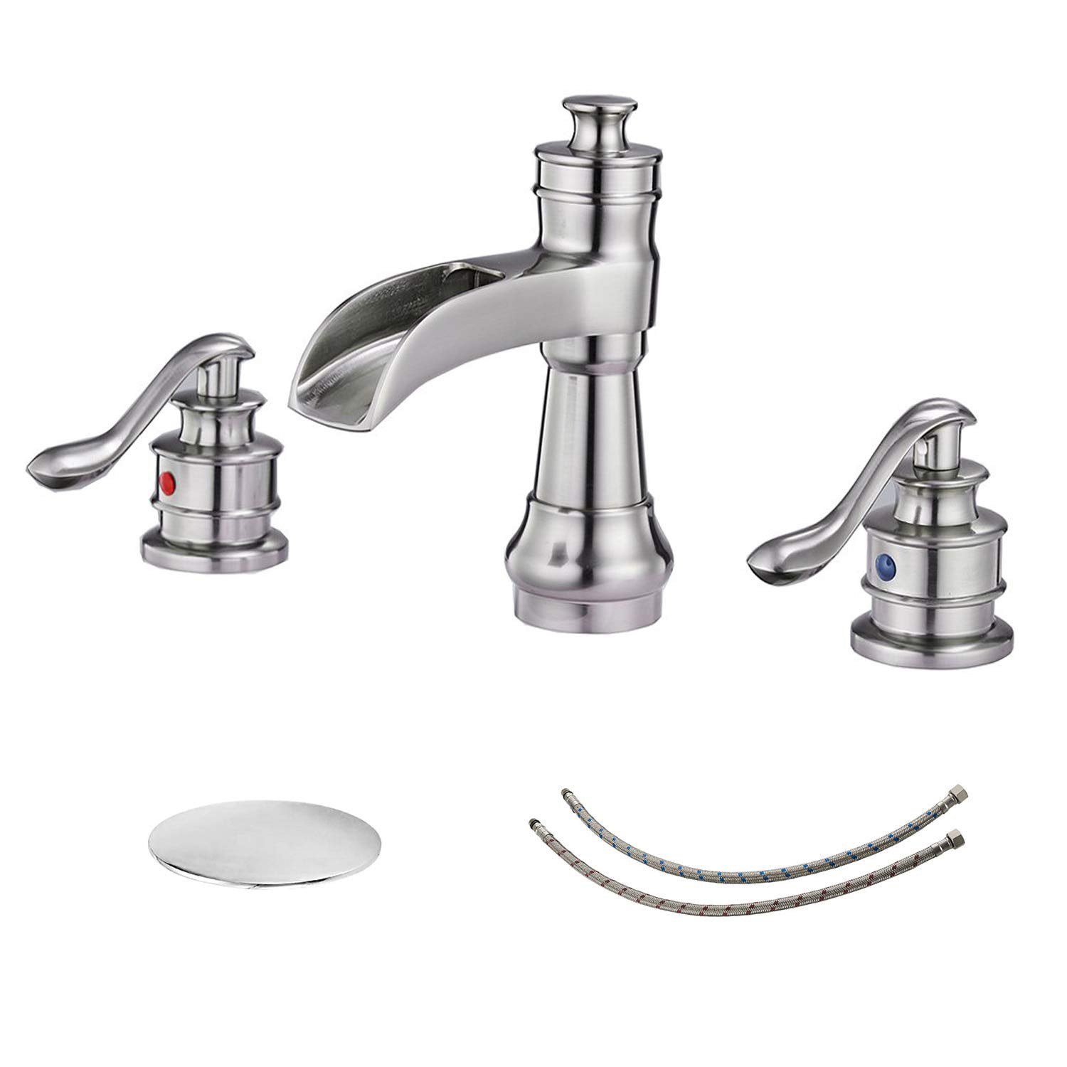 8 in. Waterfall Widespread 2-Handle Bathroom Faucet With Pop-up Drain Assembly in Spot Resist Brushed Nickel Oil Rubbed Bronze