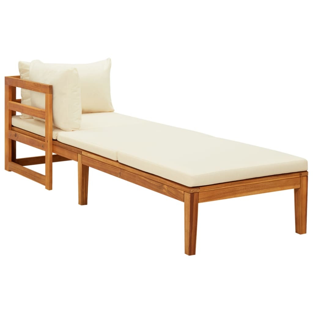 Sun Lounger with 1 Armrest Cream White Solid Acacia Wood