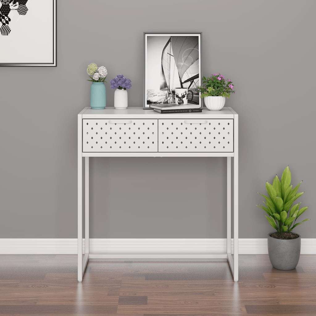 Console Table White 28.3"x13.8"x29.5" Steel