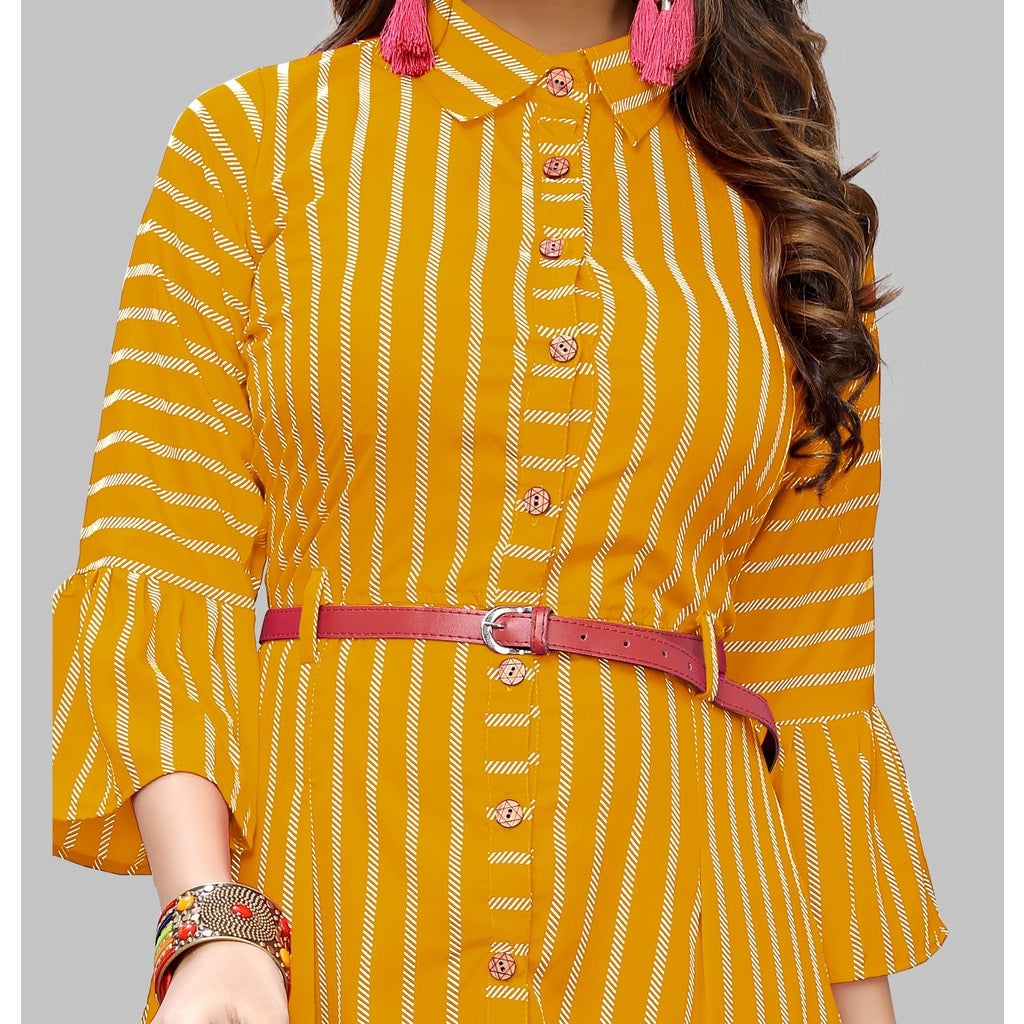 Yellow Glamorous Women Gown With Belt