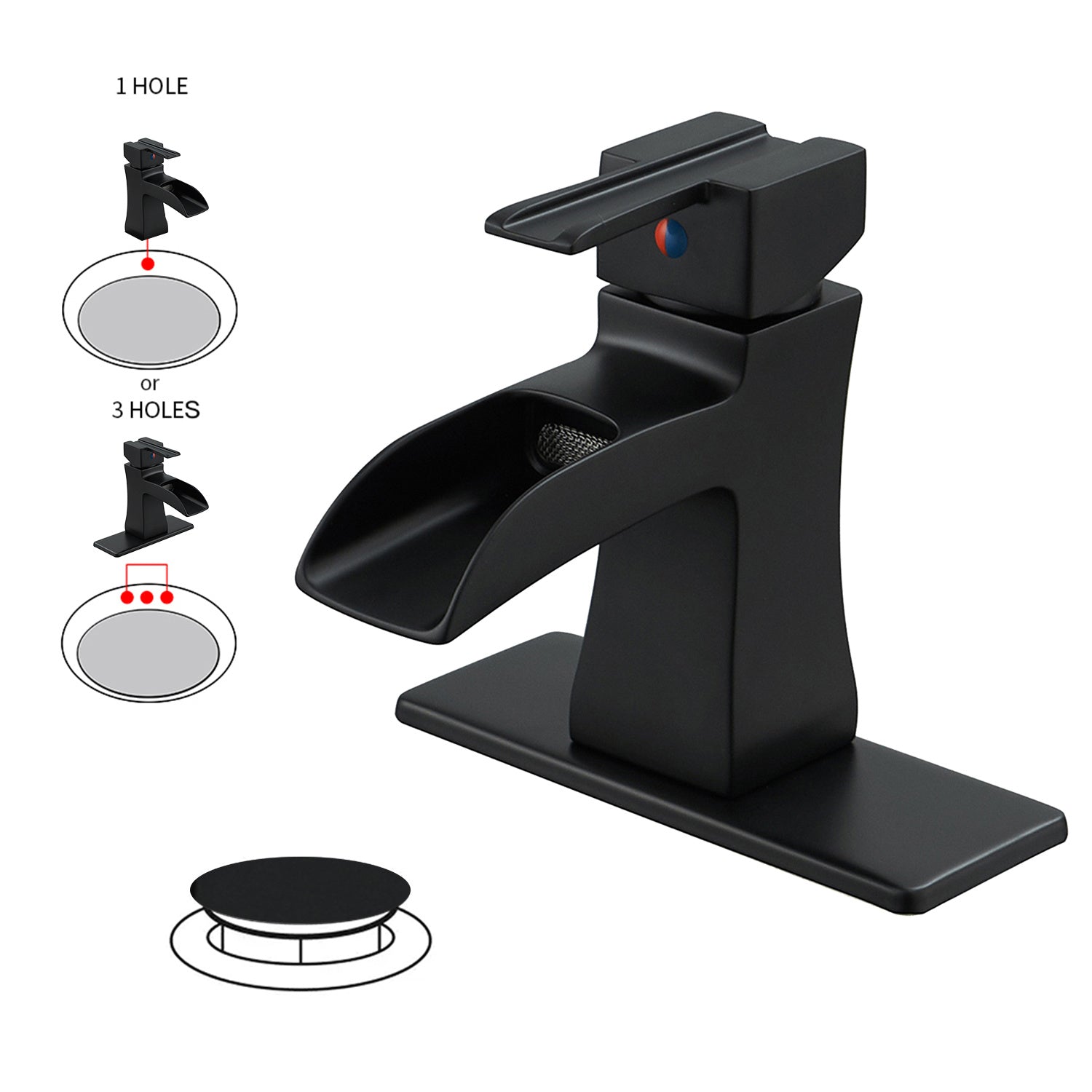 Single Hole Single-Handle Low-Arc Bathroom Faucet in Matte Black with Drain Assembly