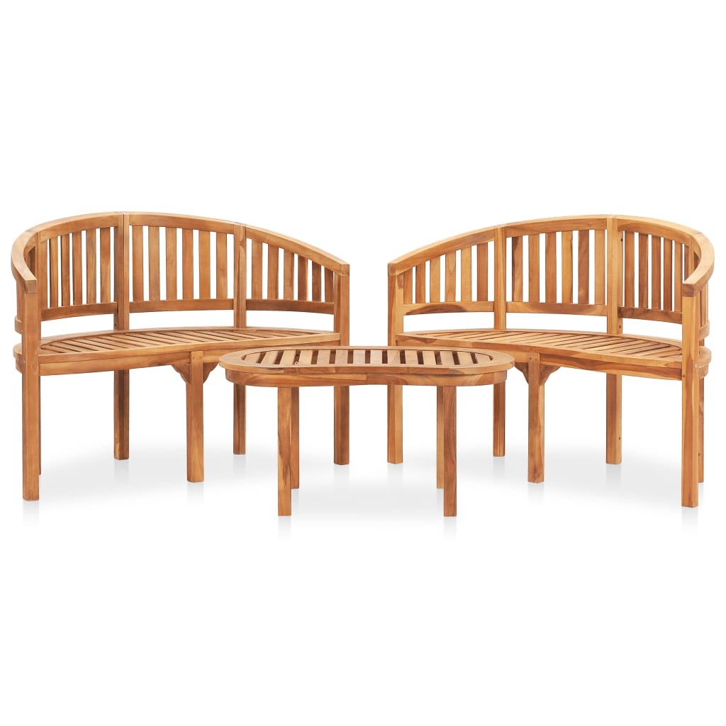 3 Piece Banana Patio Lounge Set Solid Teak Wood