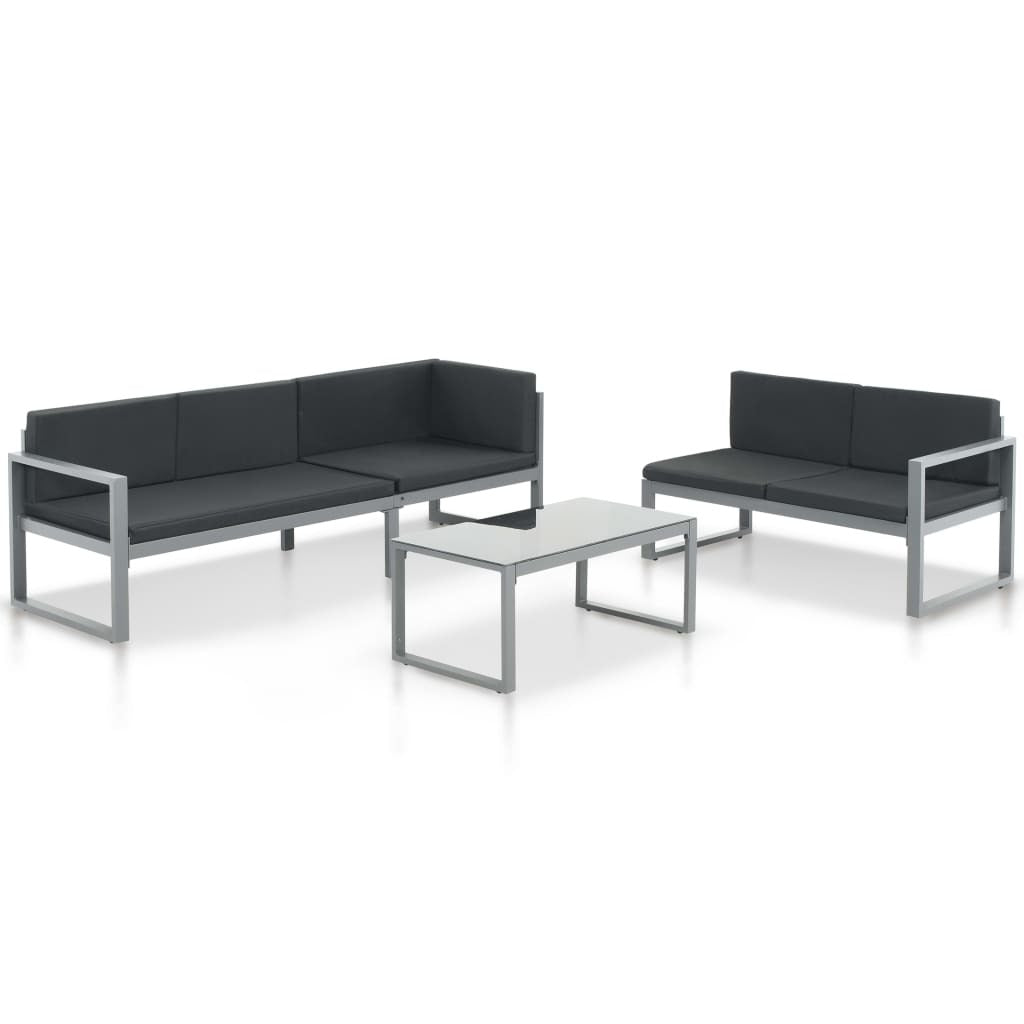 3 Piece Garden Lounge Set with Cushions Aluminum Black