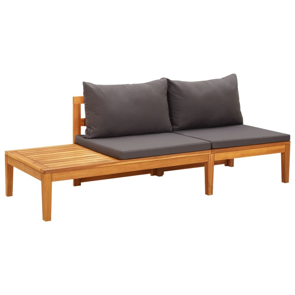 Patio Bench with Table Dark Gray Cushions Solid Acacia Wood