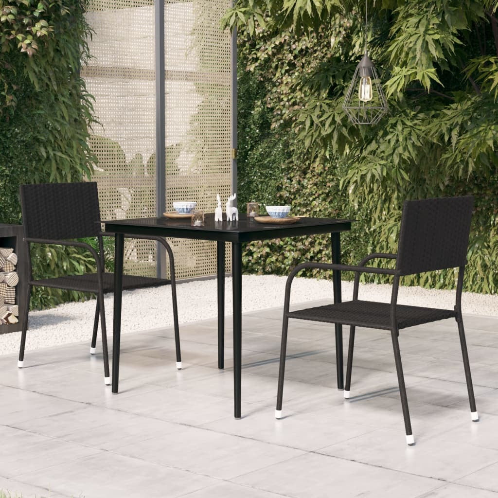 Patio Dining Table Black 31.5"x31.5"x29.1" Steel and Glass