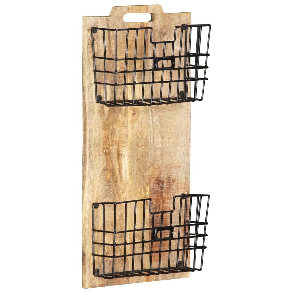 Wall-mounted Magazine Rack 13"x3.9"x26.4" Solid Rough Mango Wood