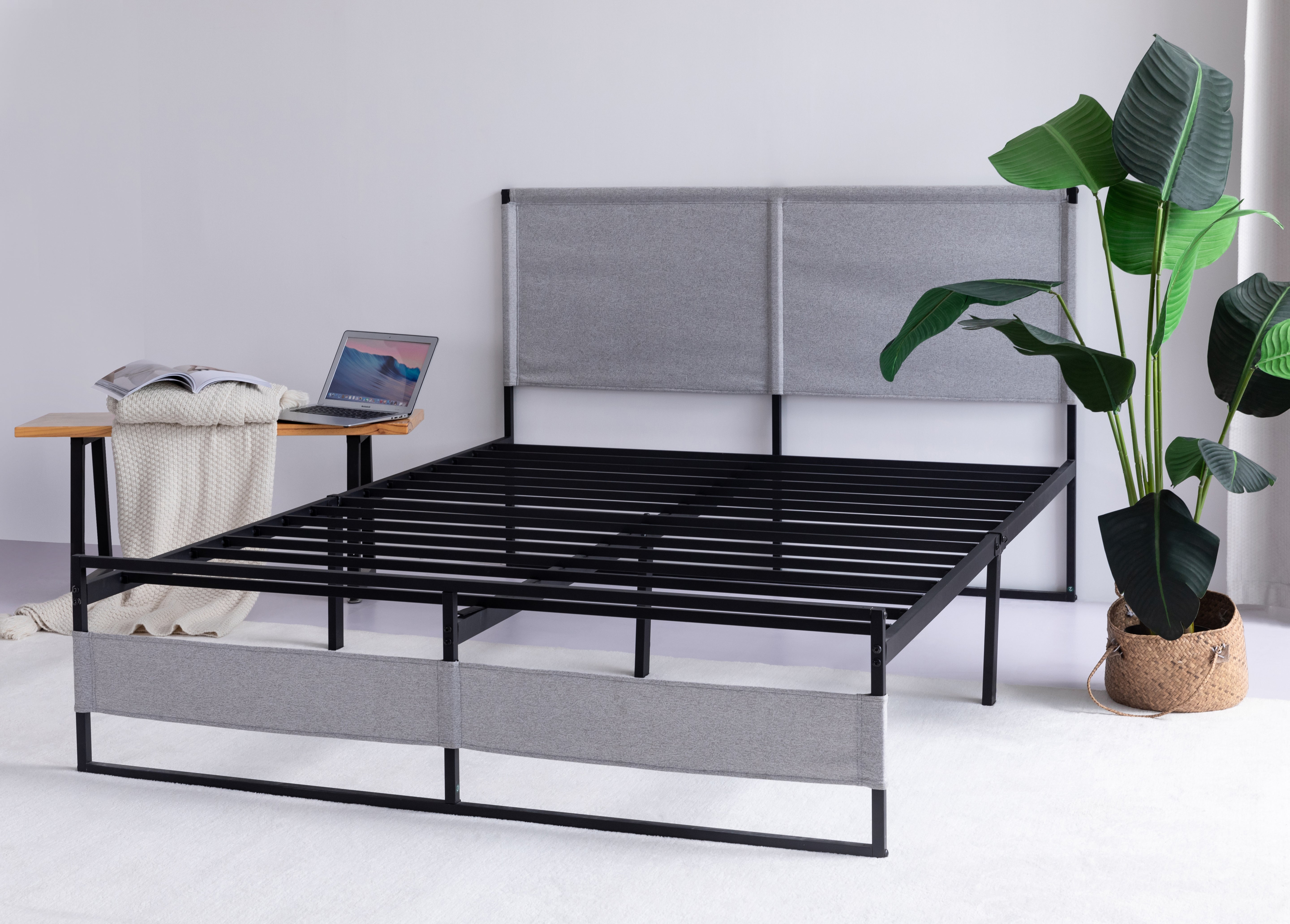 V4 Metal Bed Frame 14 Inch Queen Size with Headboard and Footboard; Mattress Platform with 12 Inch Storage Space