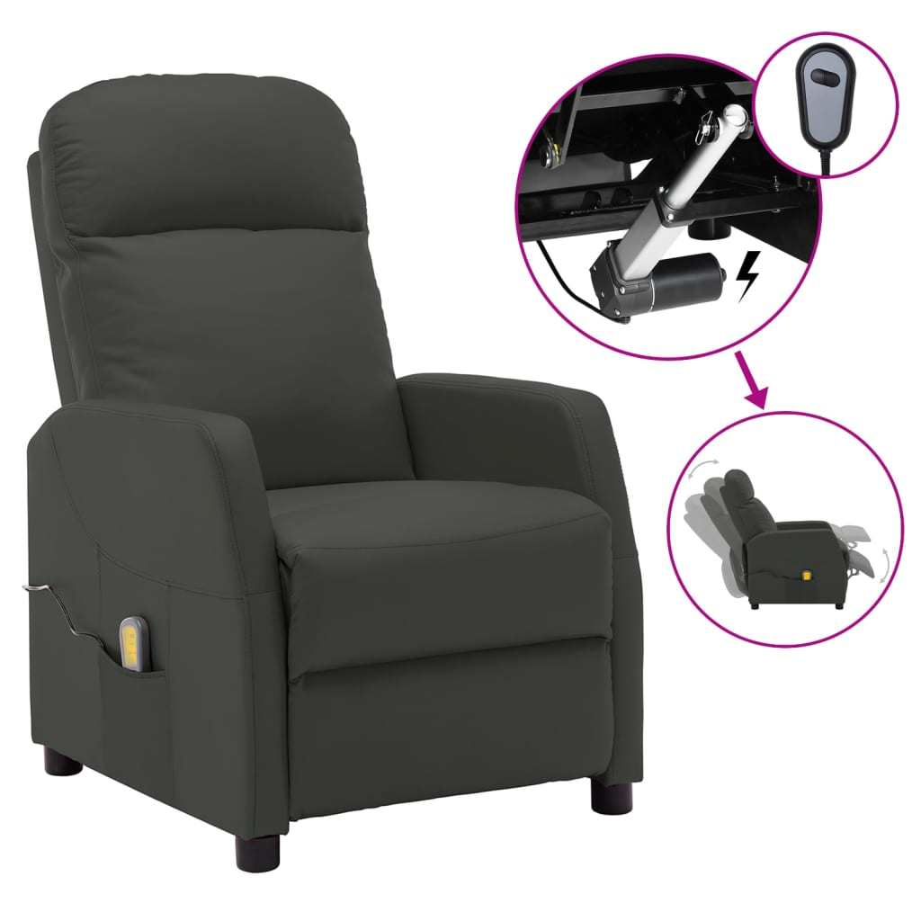 Massage Recliner Anthracite Faux Leather